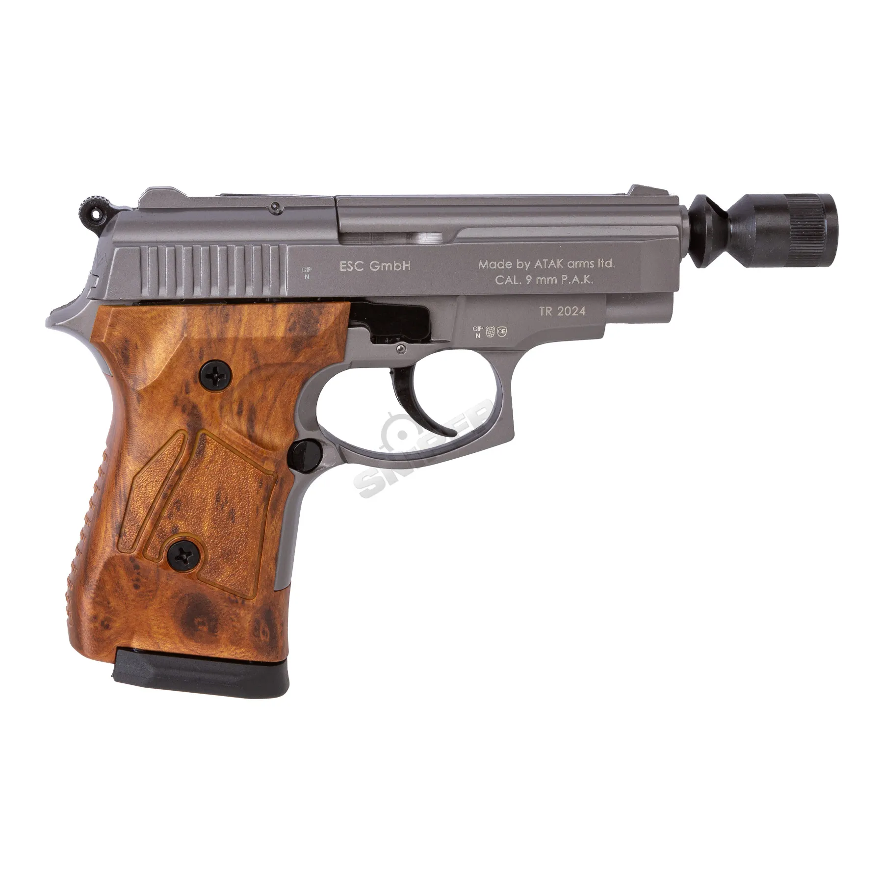 Zoraki 914 9mm P.A.K. Schreckschusspistole, Titan w/ Holzgriff Optik