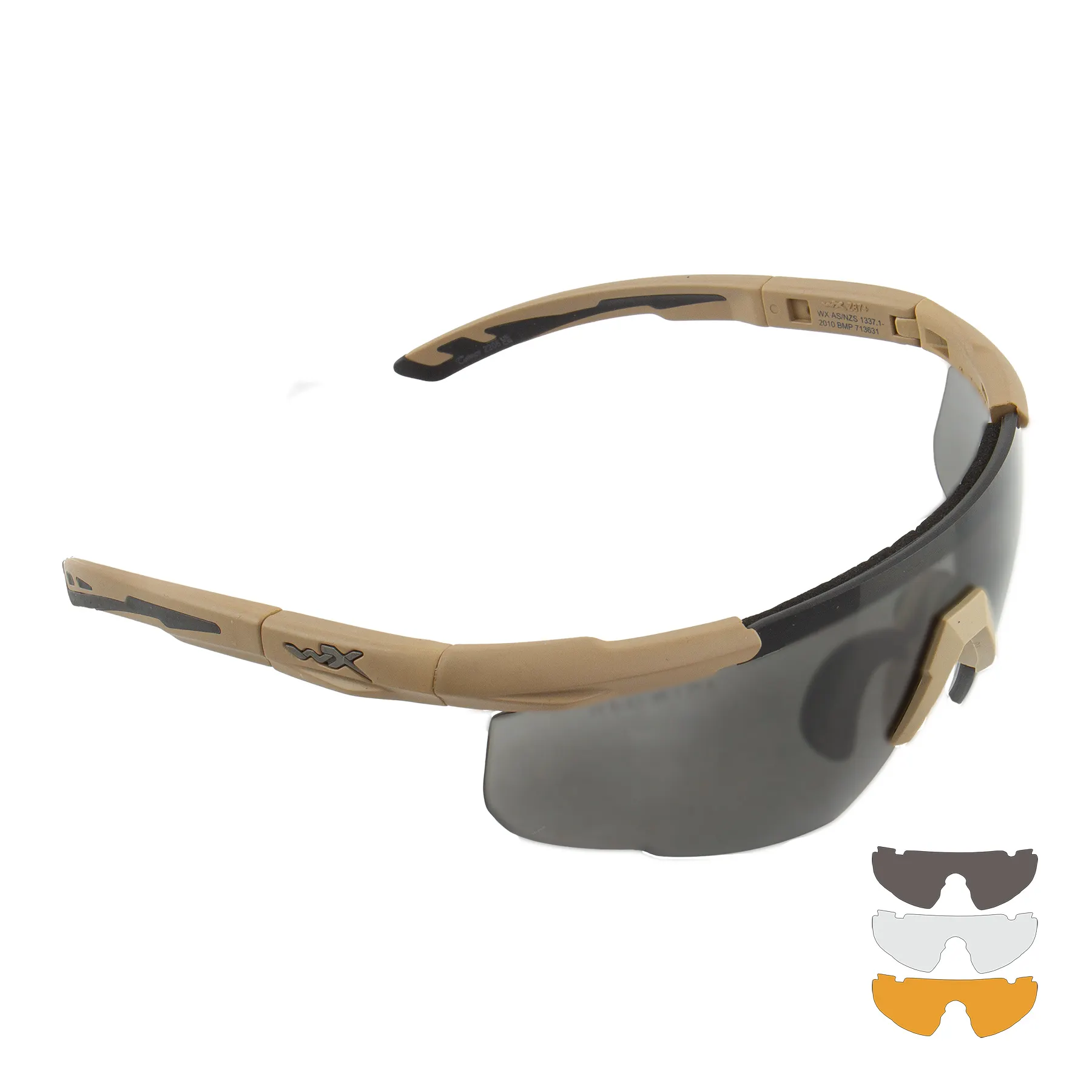 WileyX Saber Advanced Tan Frame Goggles, Grey/Clear/Light Rust Lens WileyX Saber Advanced Tan Frame Goggles, Grey/Clear/Light Rust Lens