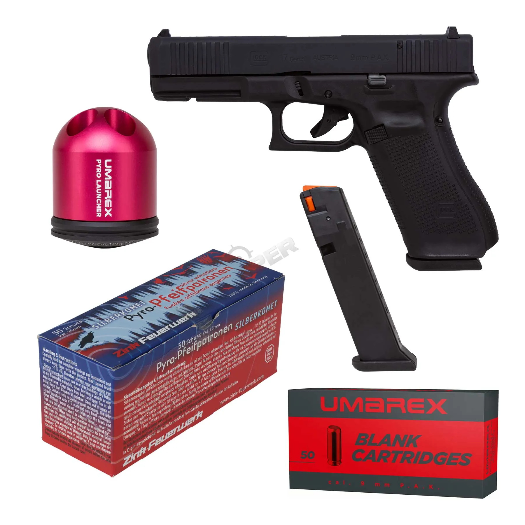 Silvester Bundle #2 Glock 17 Gen 5 9mm P.A.K Schreckschusspistole, Black