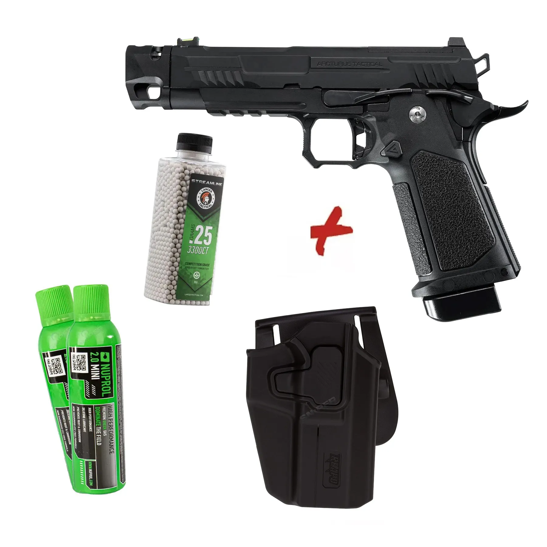 Bundle Deal #1 - Arcturus Vanguard 4.3 Hi-Capa w/ Silencer GBB Pistole, Black