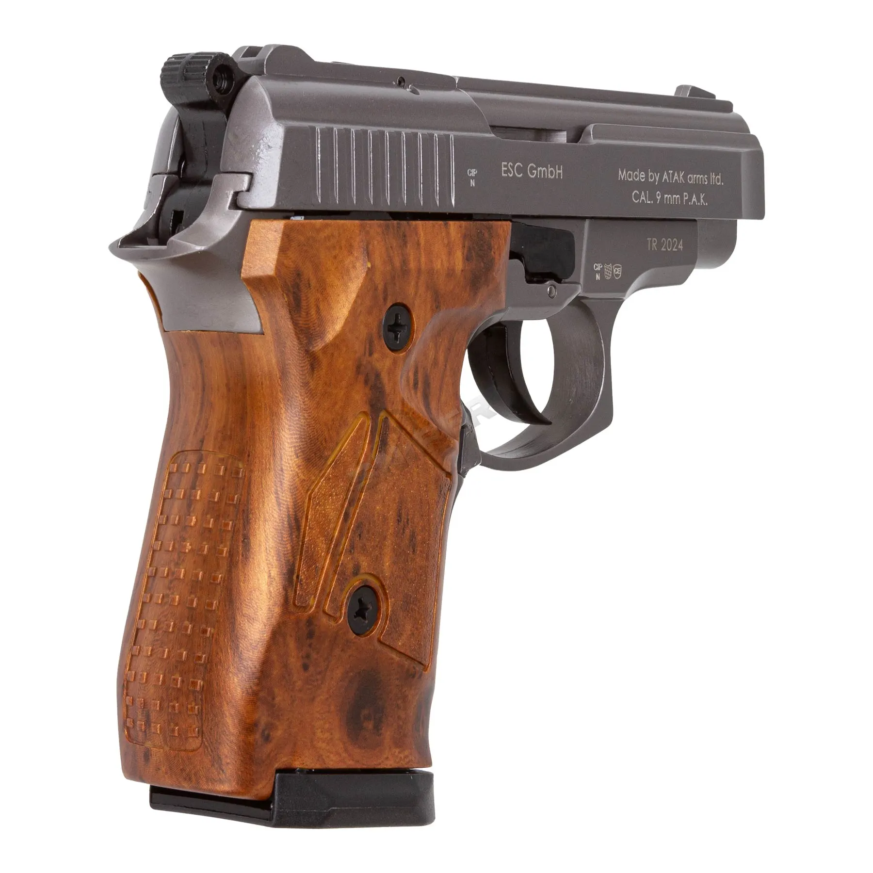 Zoraki 914 9mm P.A.K. Schreckschusspistole, Titan w/ Holzgriff Optik Silvester Bundle #2 Zoraki 914 9mm P.A.K. Schreckschusspistole, Titan w/ Holzgriff Optik