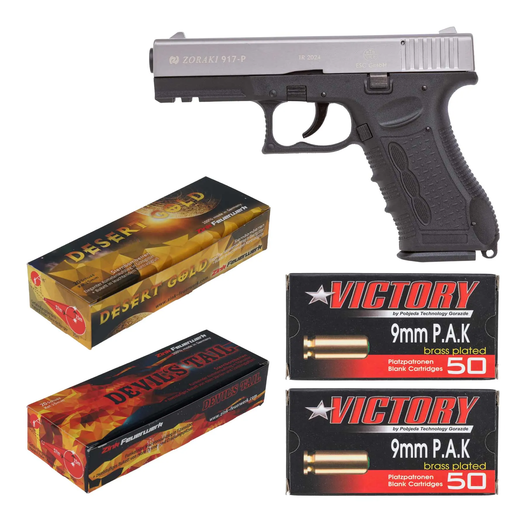Silvester Bundle #2 Zoraki 917 9mm P.A.K. Schreckschusspistole, Titan
