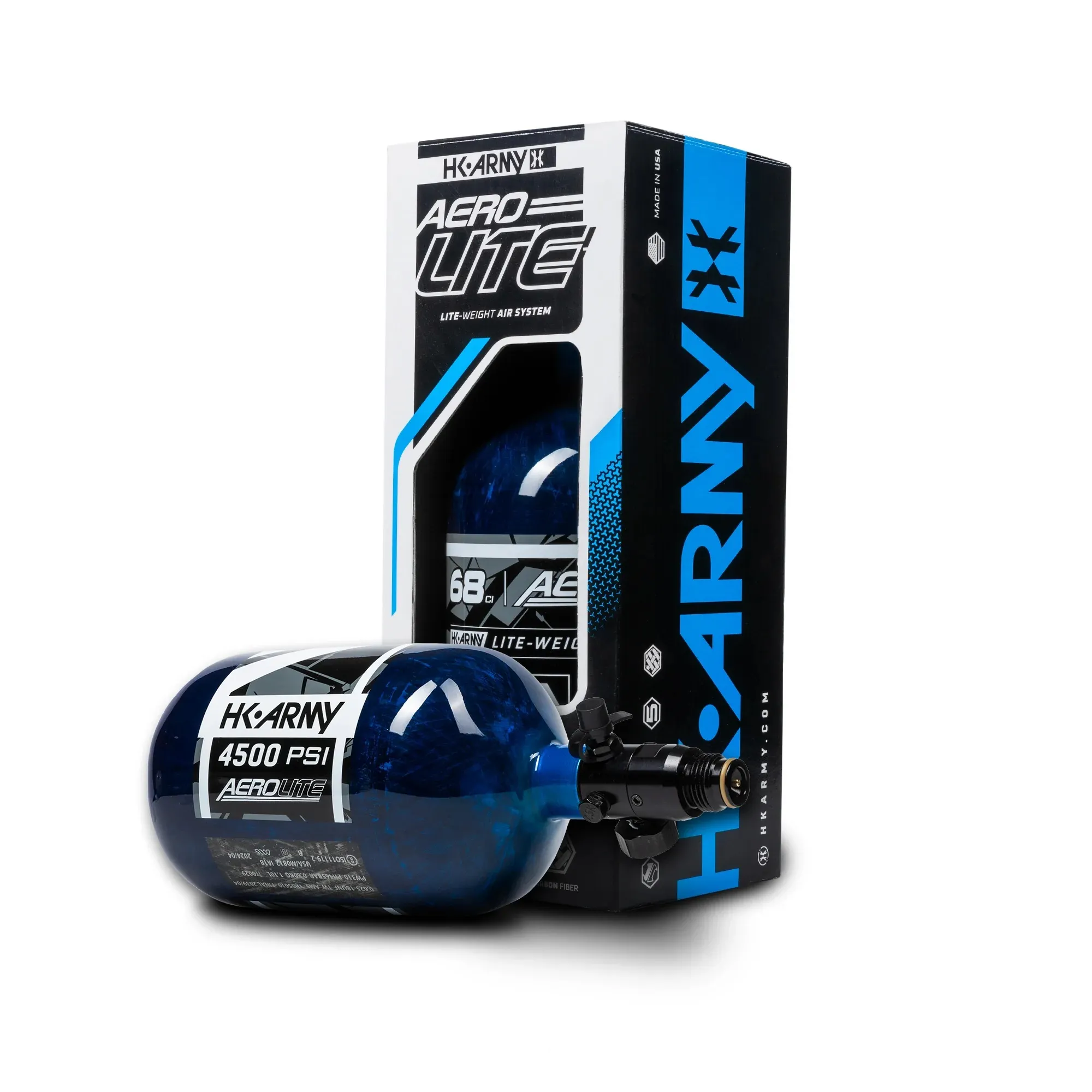 HK Army Aerolite Carbon Fiber Tank w/ Regulator 68/4500, Blue HK Army Aerolite Carbon Fiber Tank w/ Regulator 68/4500, Blue