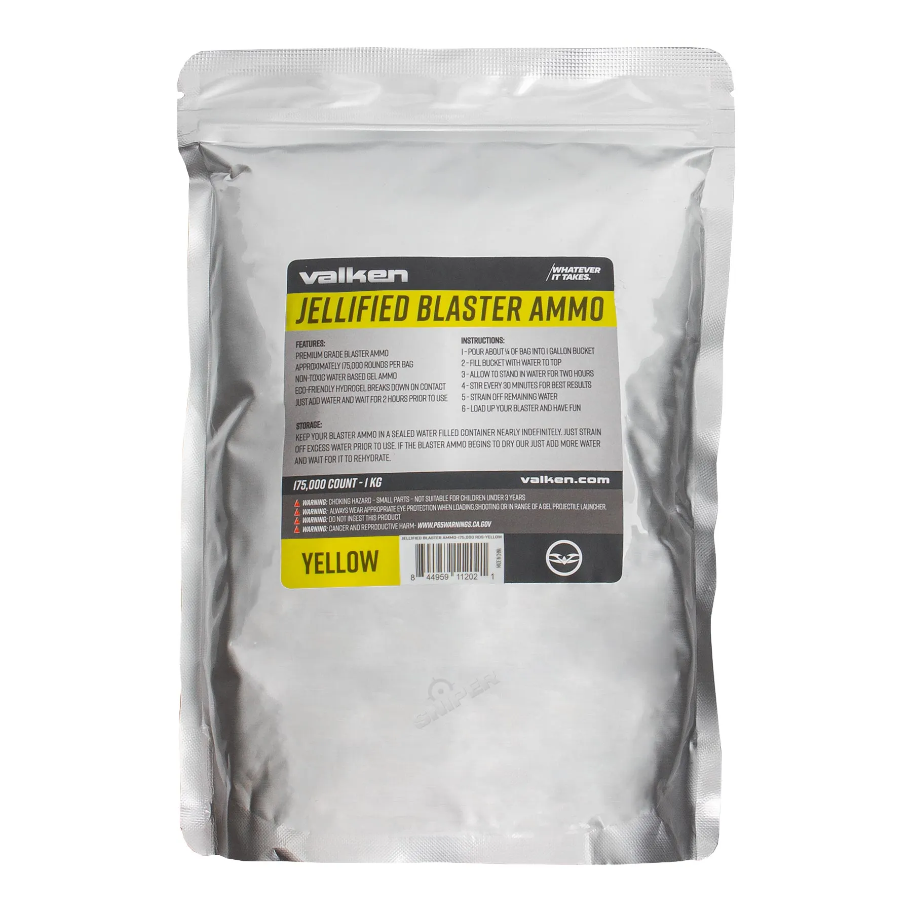 Valken Gel Blaster Ammo 175.000 rds. Gellets, Yellow Valken Gel Blaster Ammo 175.000 rds. Gellets, Yellow