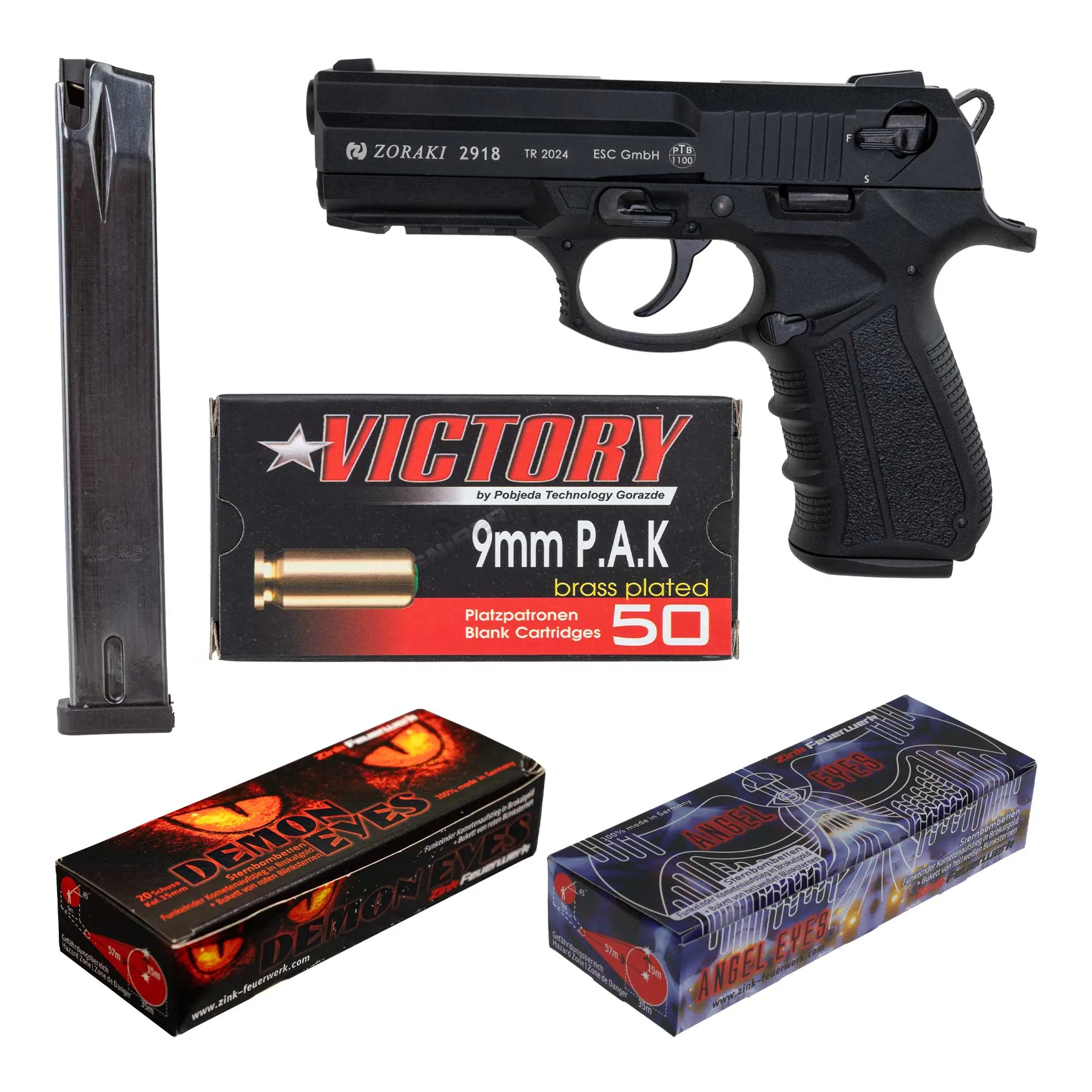 Silvester Bundle #1 Zoraki 2-918 9mm P.A.K. Schreckschusspistole, Black Silvester Bundle #1 Zoraki 2-918 9mm P.A.K. Schreckschusspistole, Black