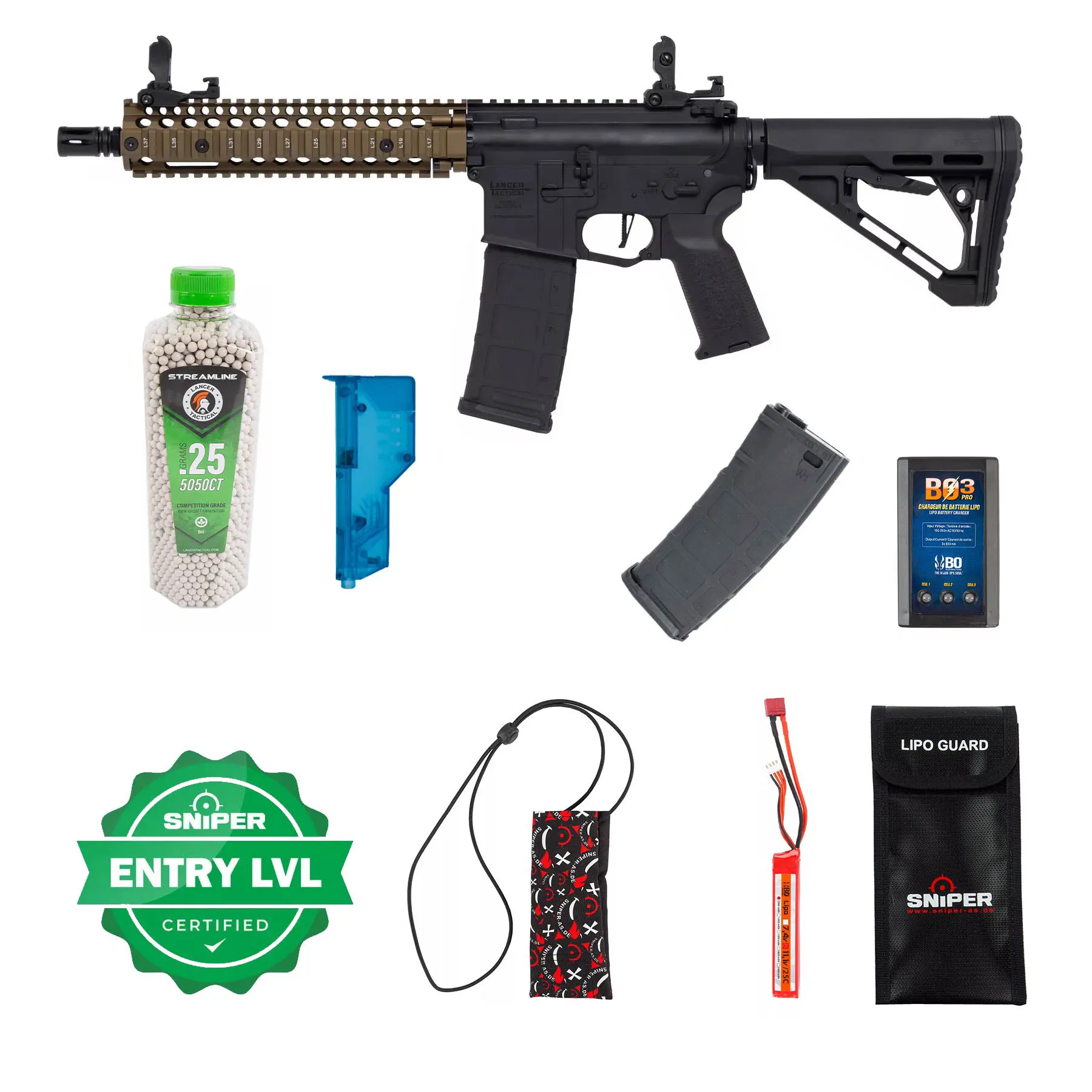 Einsteiger Set #1 - Lancer MK18 Gen3 ETU Full Metal (S)AEG, Black/Bronze