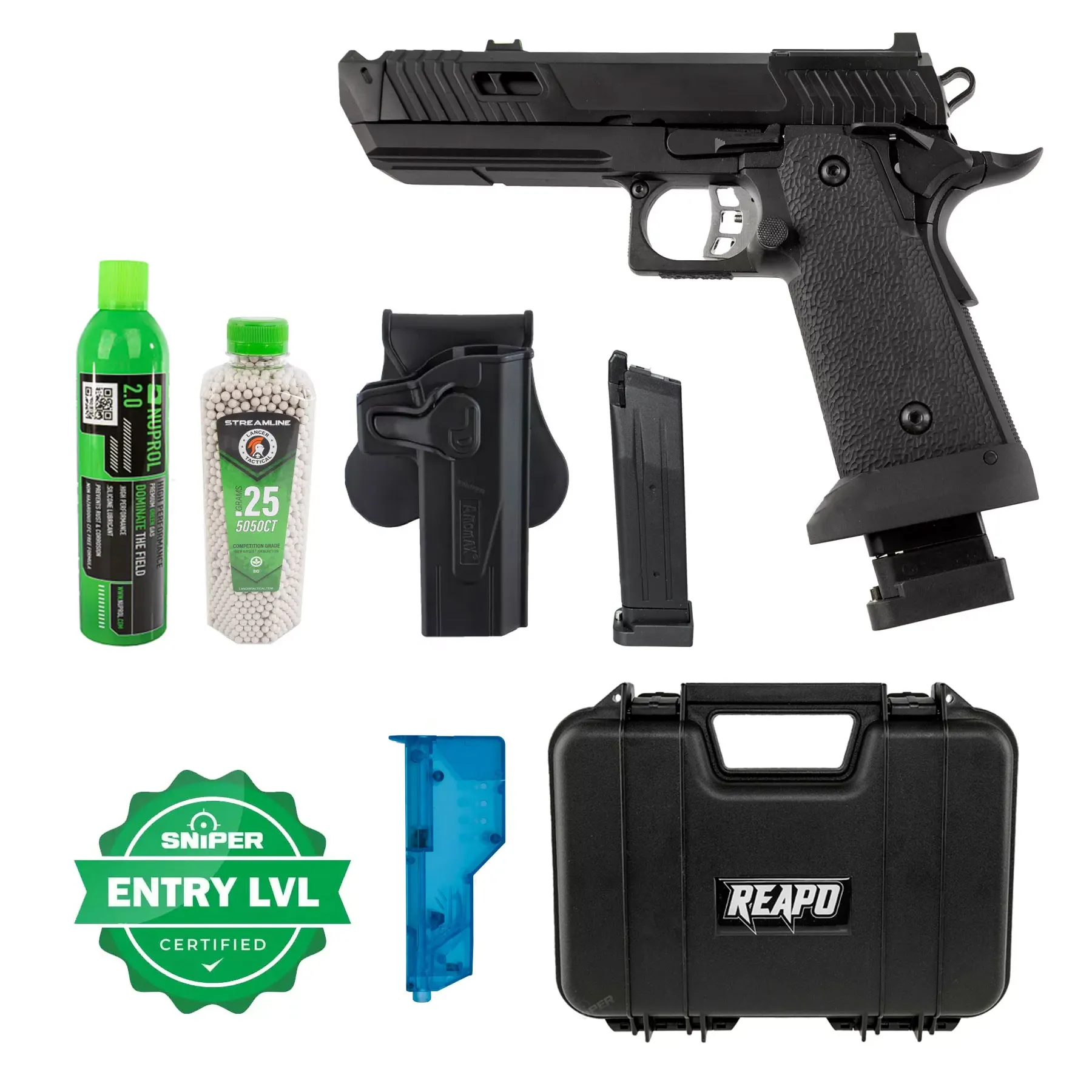 Einsteiger Set #1 - Reapo Dark Viper Hi-Capa Softair Pistole, Co2 und Gas