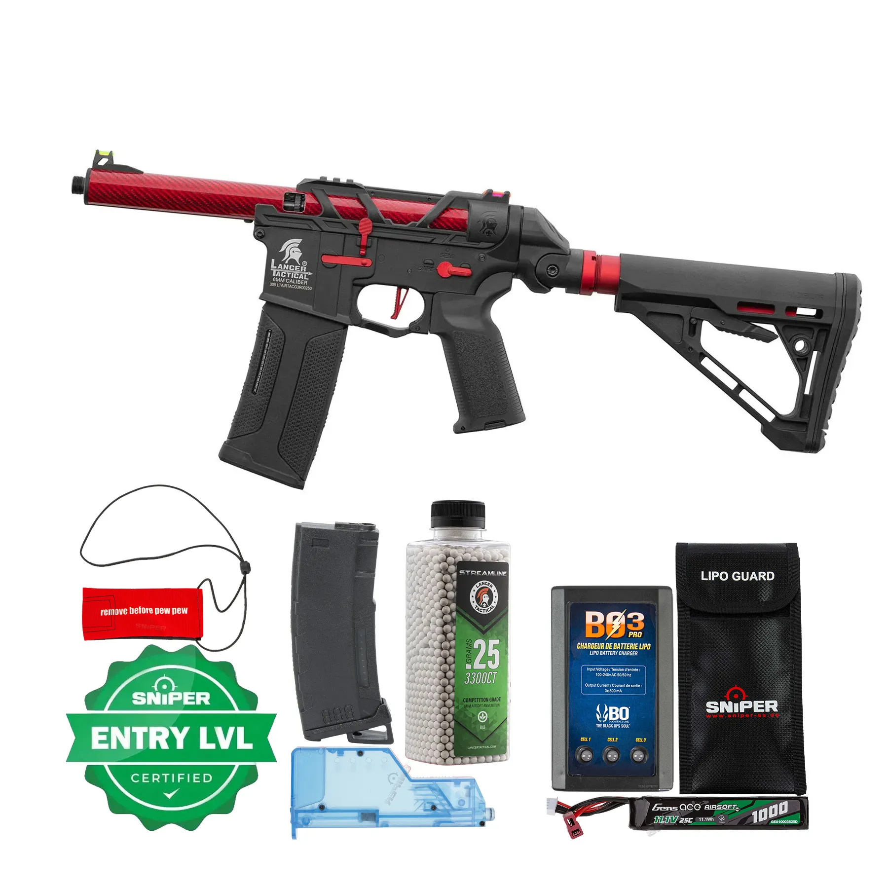Einsteiger Set #1 - Lancer Tactical x AIRTAC M4 Speedsoft Gen3, Black/Red