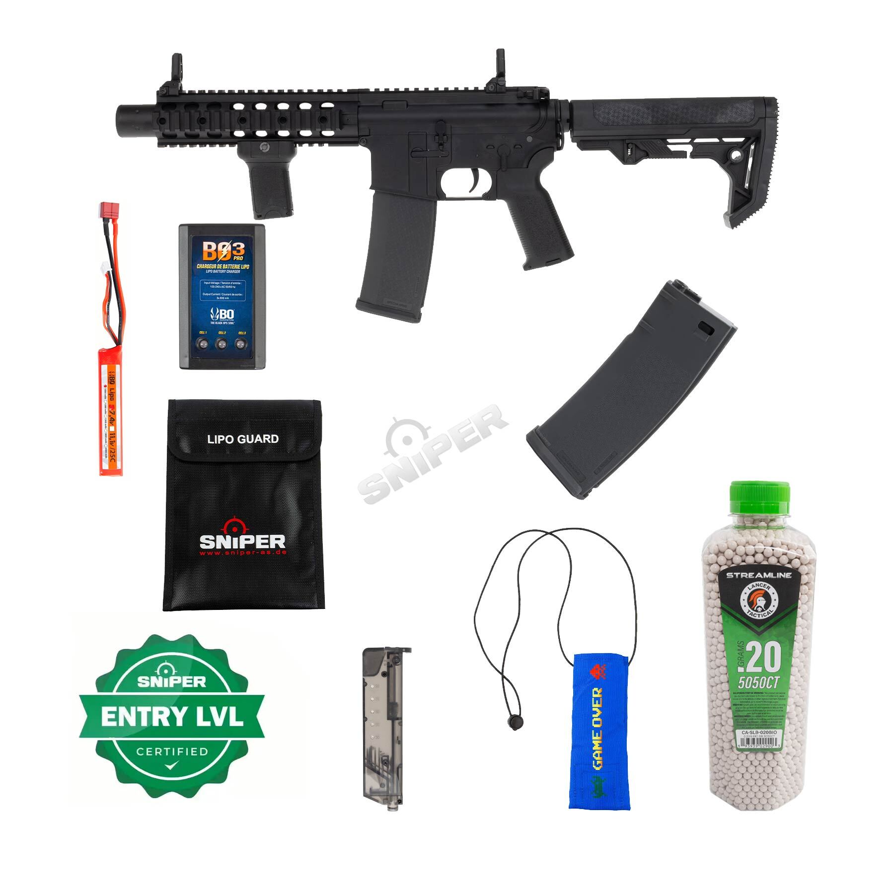 Einsteiger Set #1 - Specna Arms SA-E05 Edge w/ Kestrel ETU < 0,5 Joule Softair Gewehr, Black