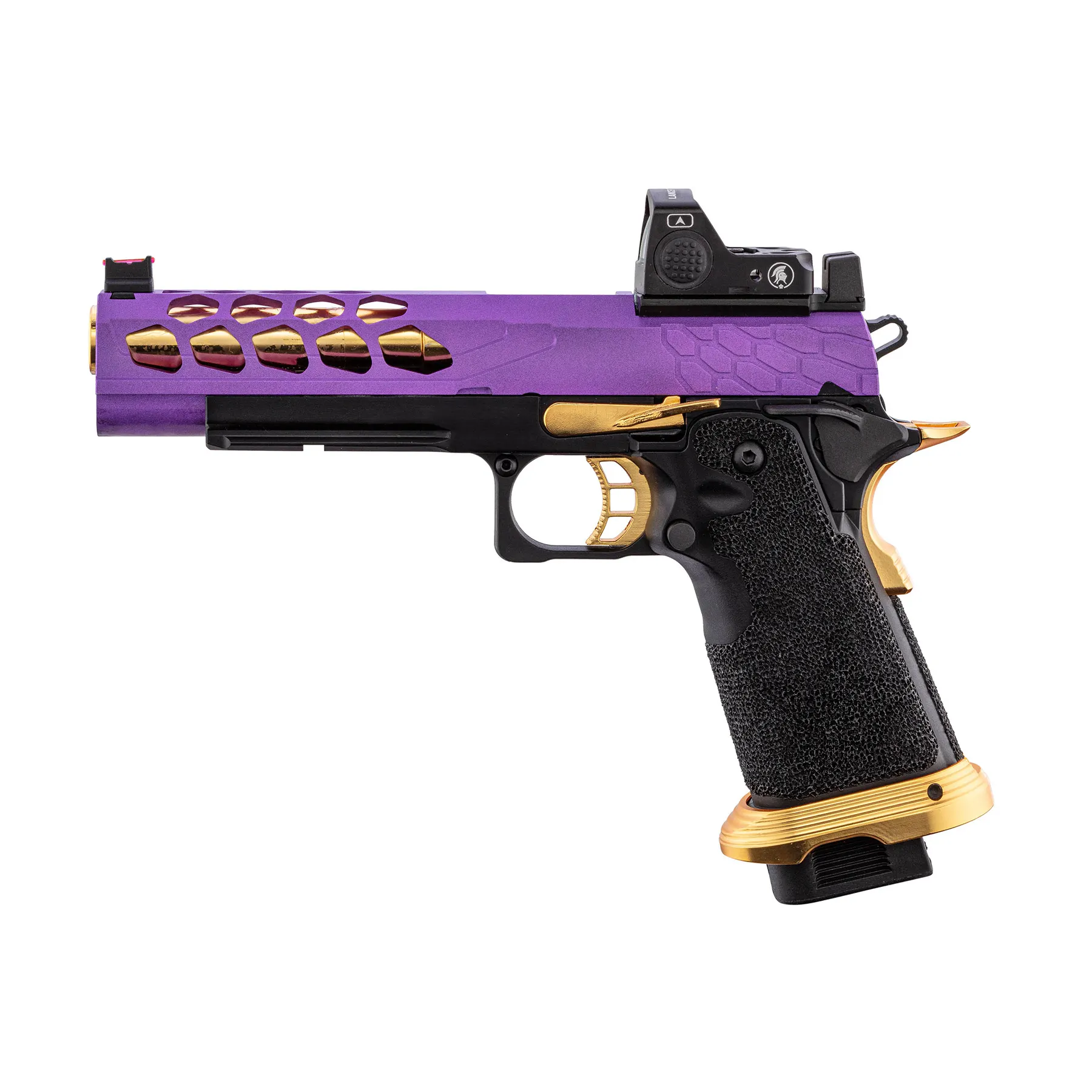 Lancer Tactical LTX-7B Stryk RMR Hi-Capa GBB Softairpistole, Purple & Gold
