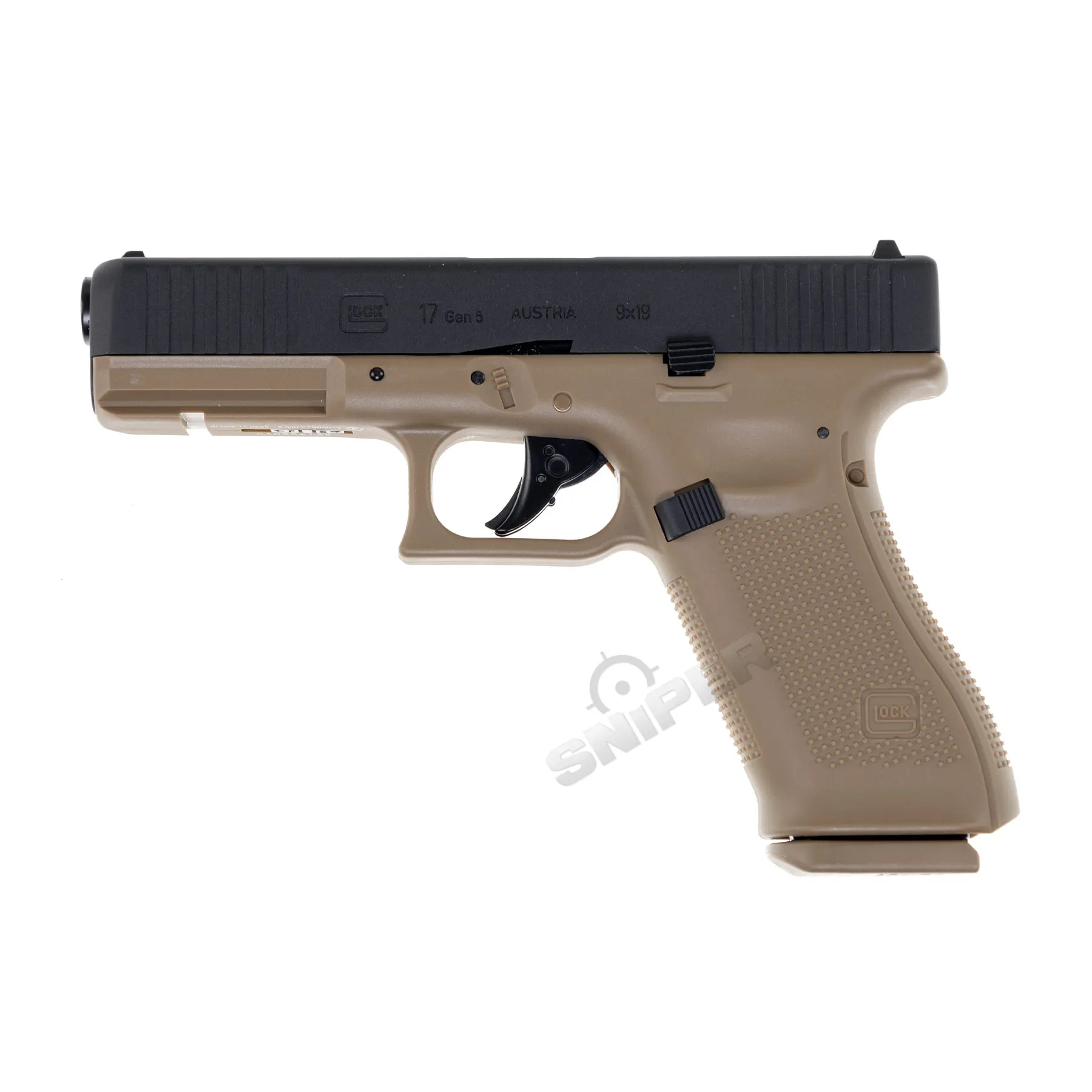 Glock 17 Gen 5 GBB Softair Pistole, Black/Tan Glock 17 Gen 5 GBB Softair Pistole, Black/Tan