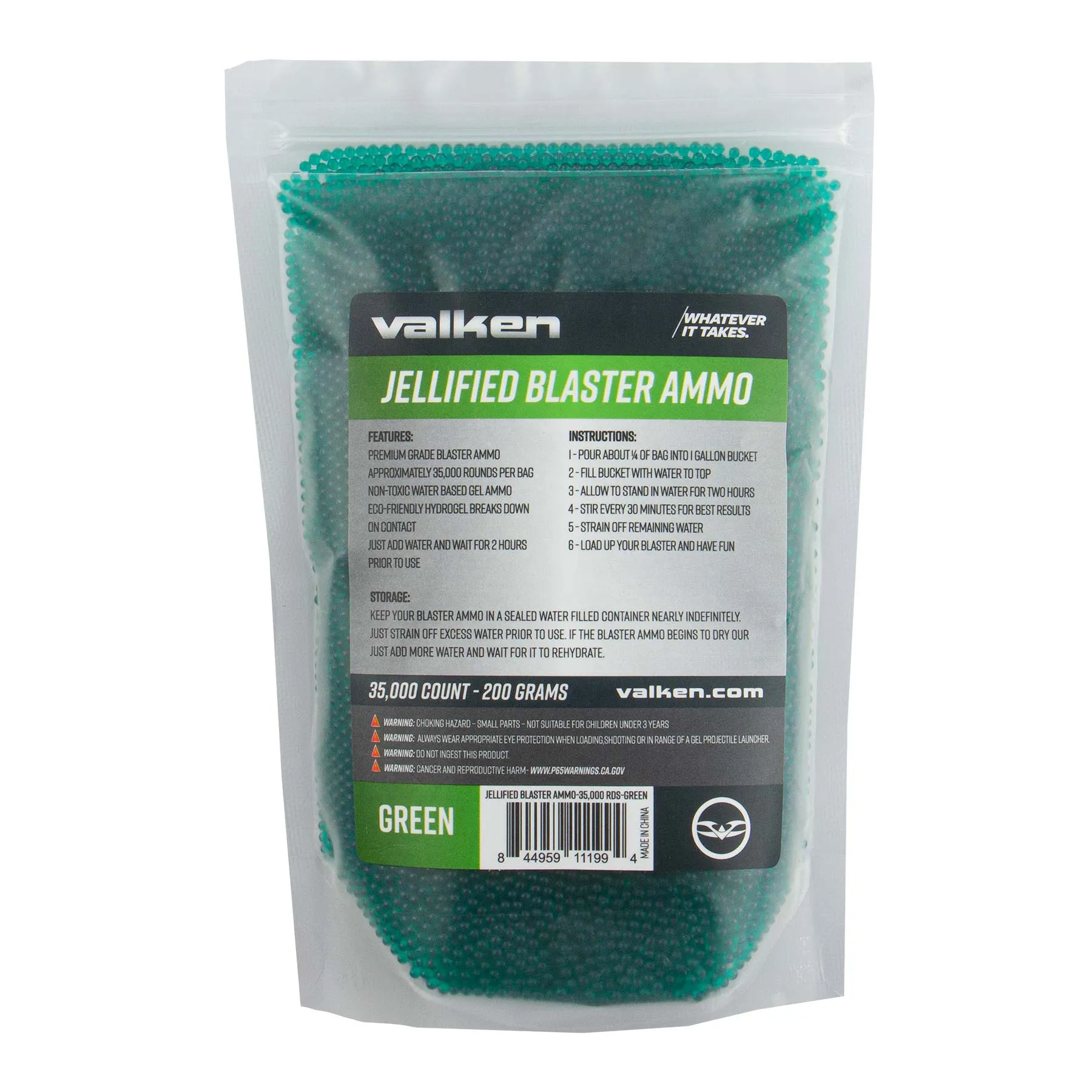 Valken Gel Blaster Ammo 35.000 rds. Gellets, Green Valken Gel Blaster Ammo 35.000 rds. Gellets, Green