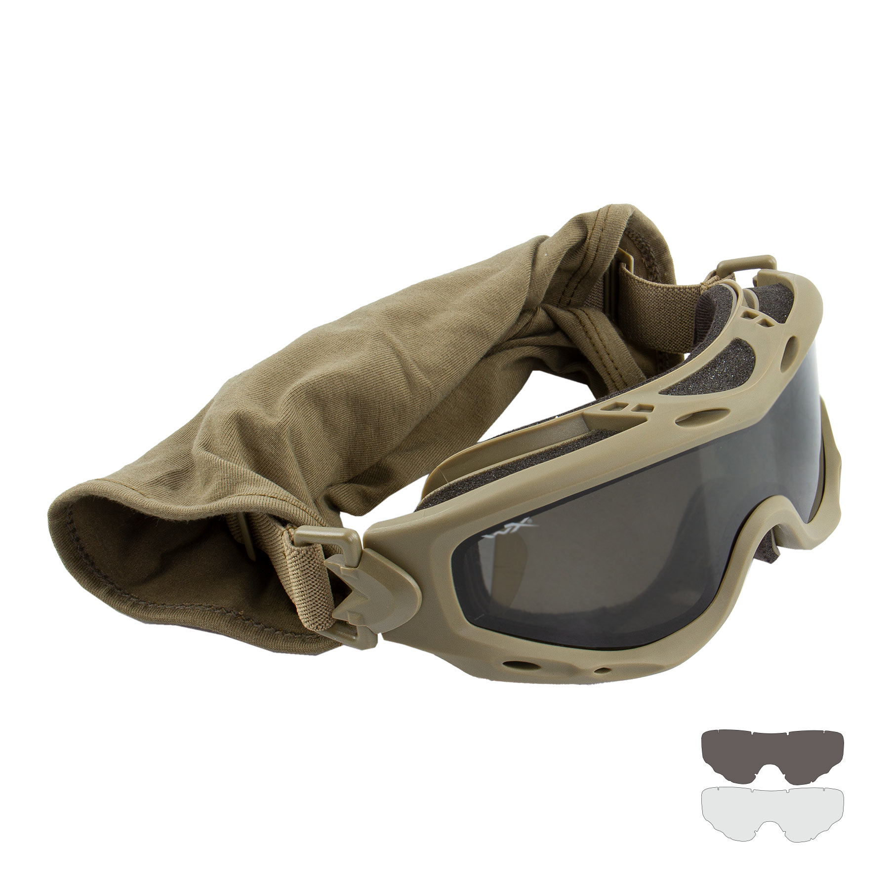 WileyX Tan Frame Spear Goggles, Grey/Clear Lens