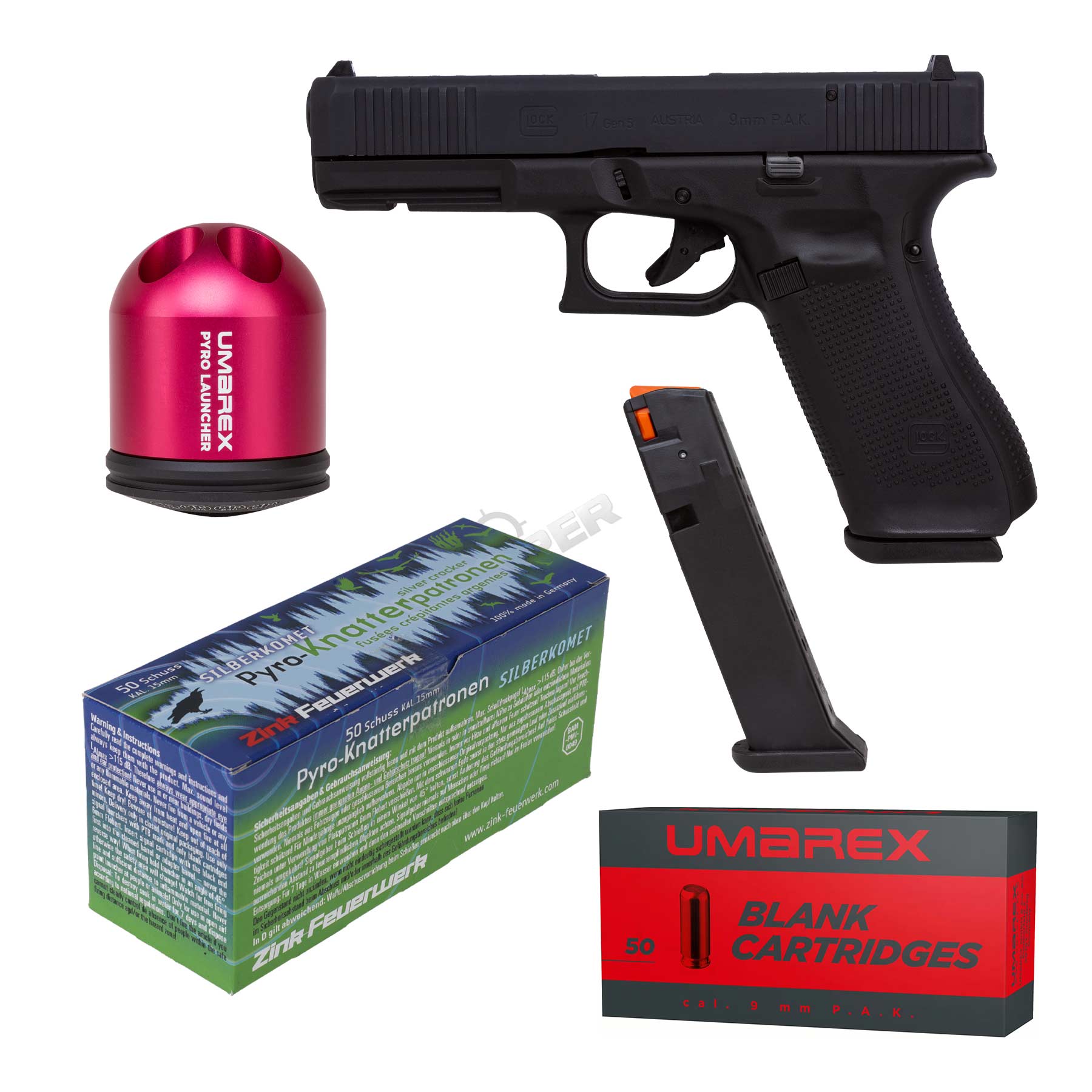 Silvester Bundle #1 Glock 17 Gen 5 9mm P.A.K Schreckschusspistole, Black