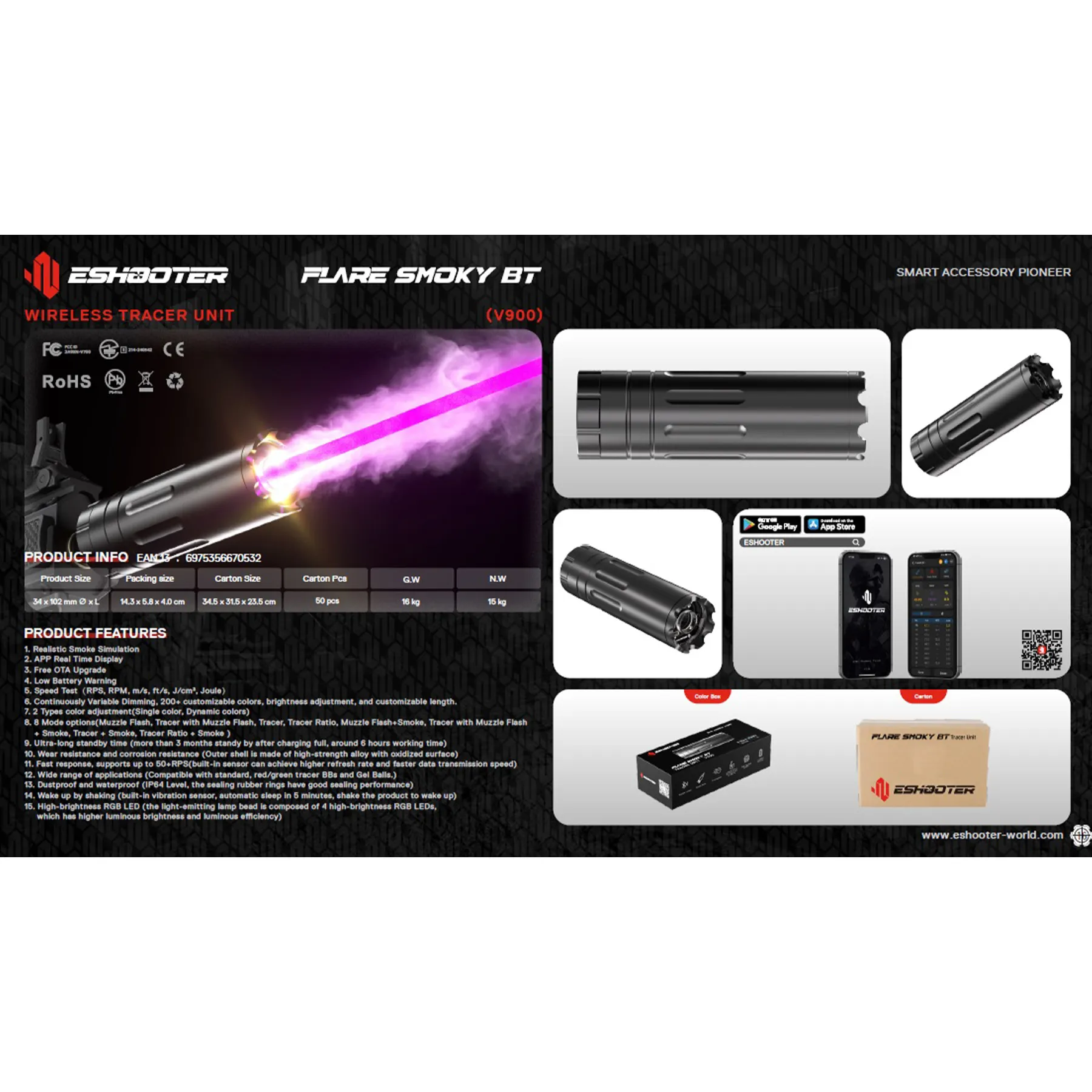 E-Shooter Tracer Unit Flare Smokey BT, Black