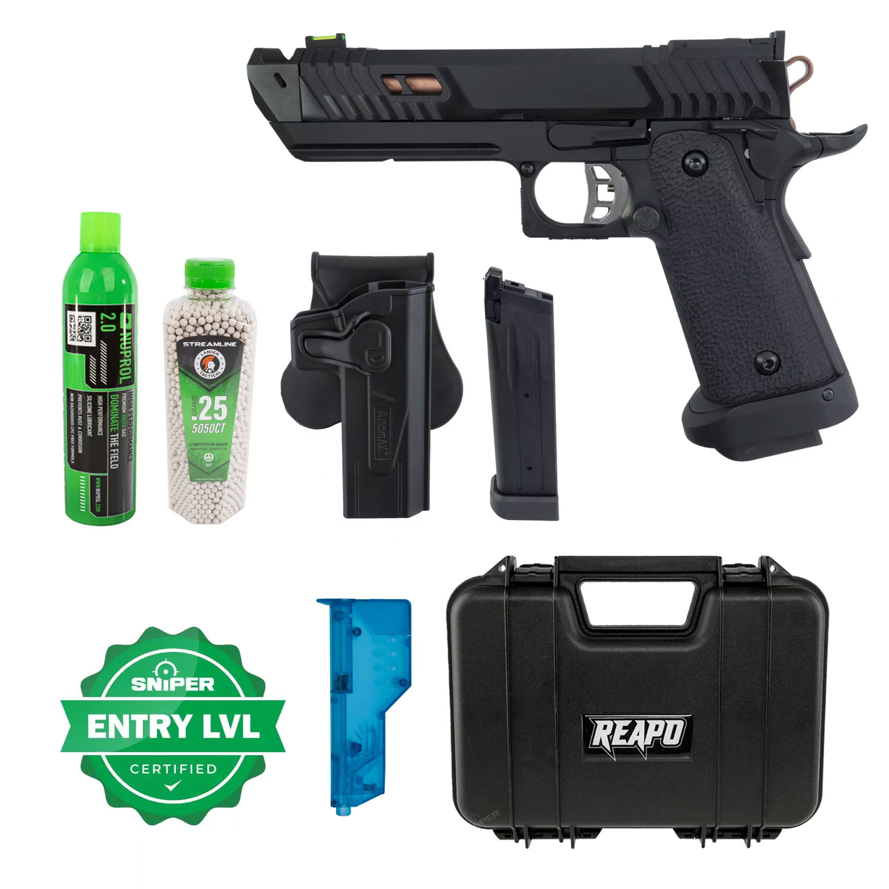 Einsteiger Set #1 - Reapo JW4 Black Viper Softair Pistole, CO2 und GAS