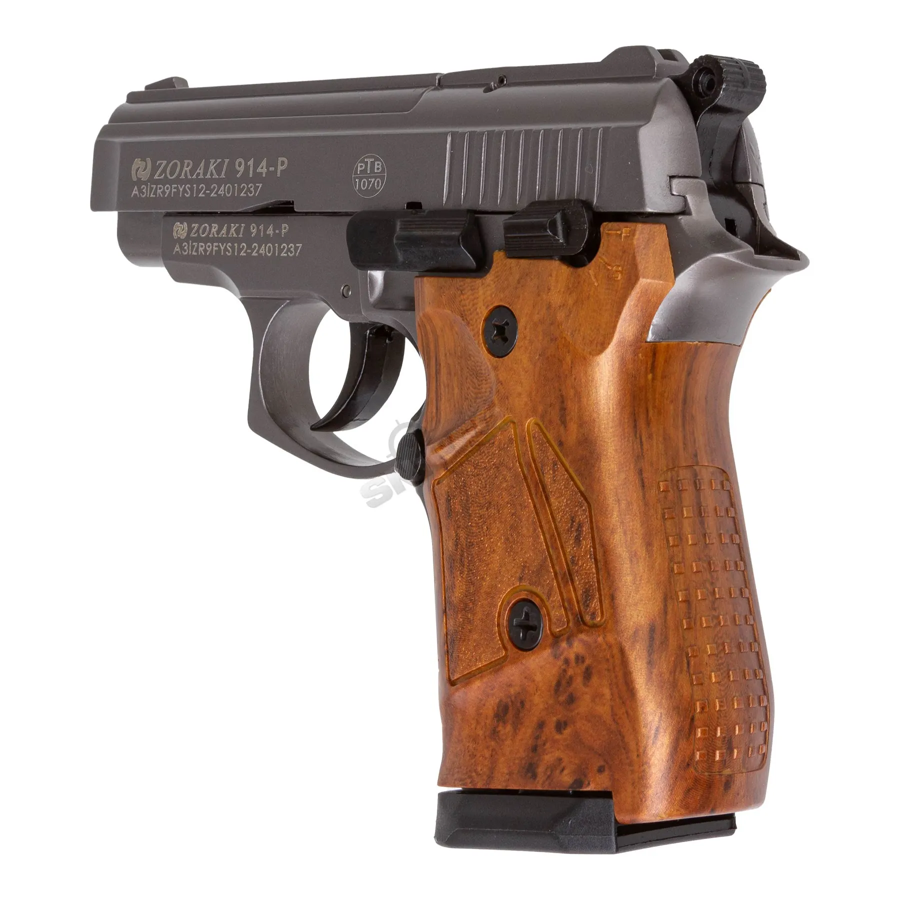 Zoraki 914 9mm P.A.K. Schreckschusspistole, Titan w/ Holzgriff Optik