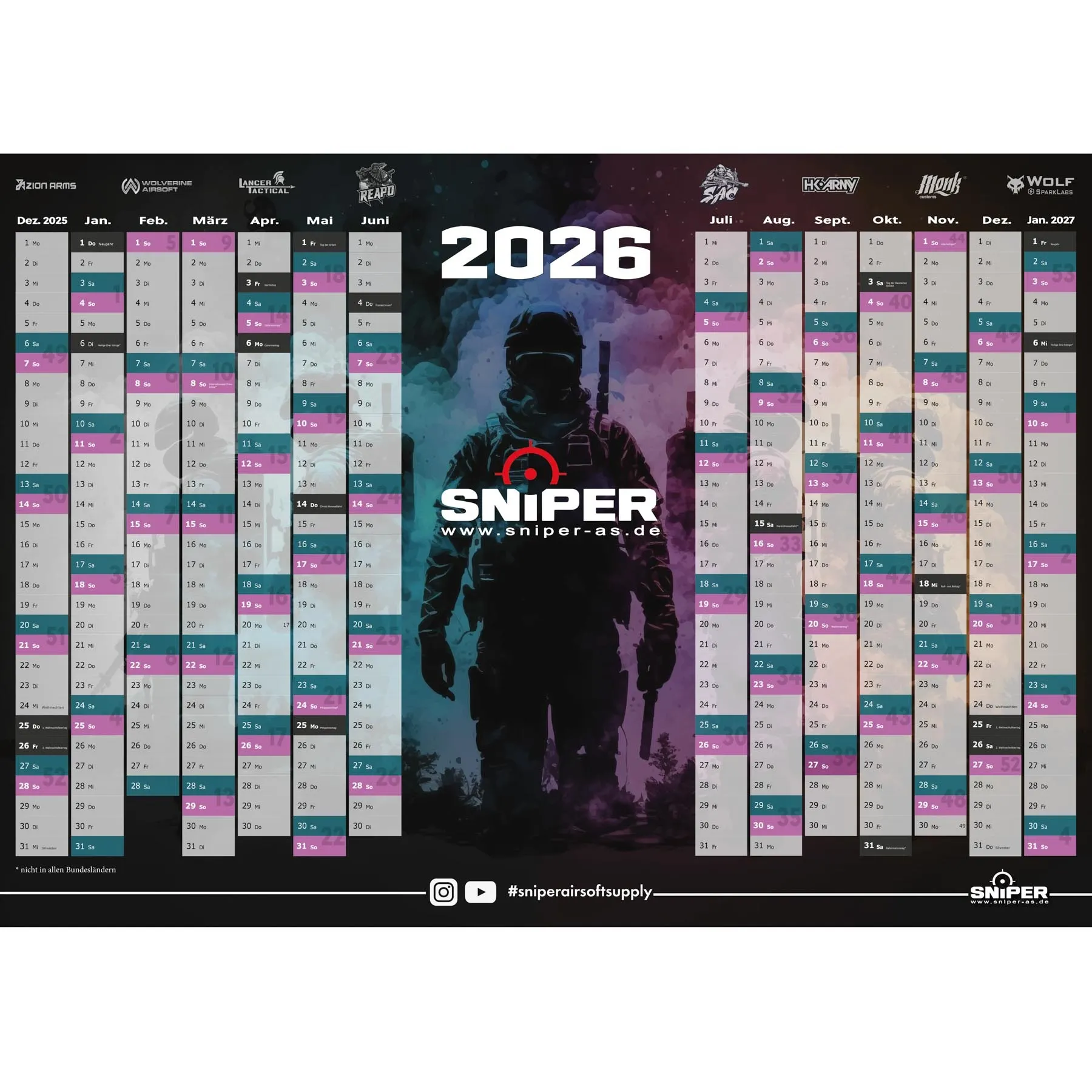 Sniper Jahreskalender 2026, A1 84x59 cm