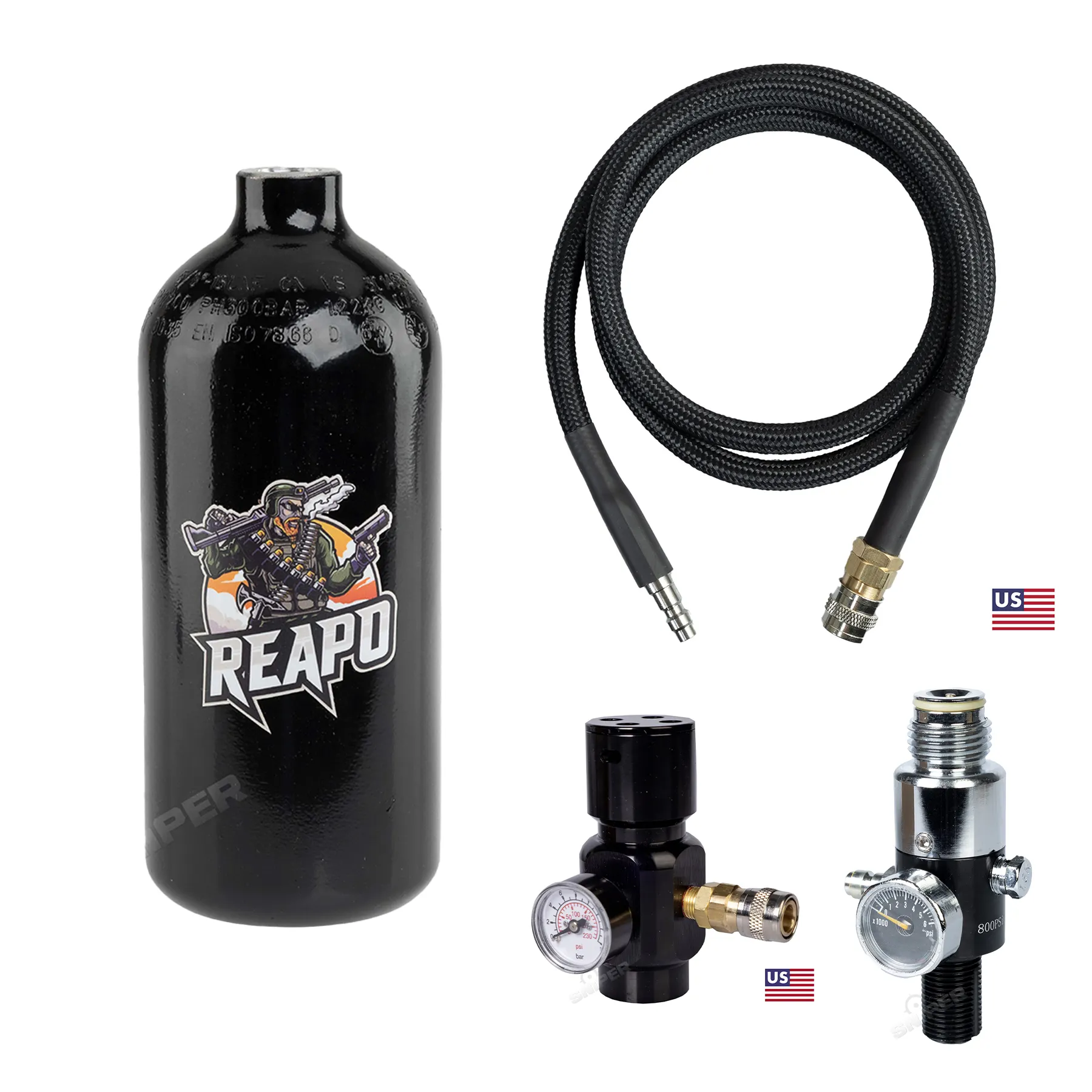 Reapo Portable Micro Regulator Complete HPA Set Silver, US Version