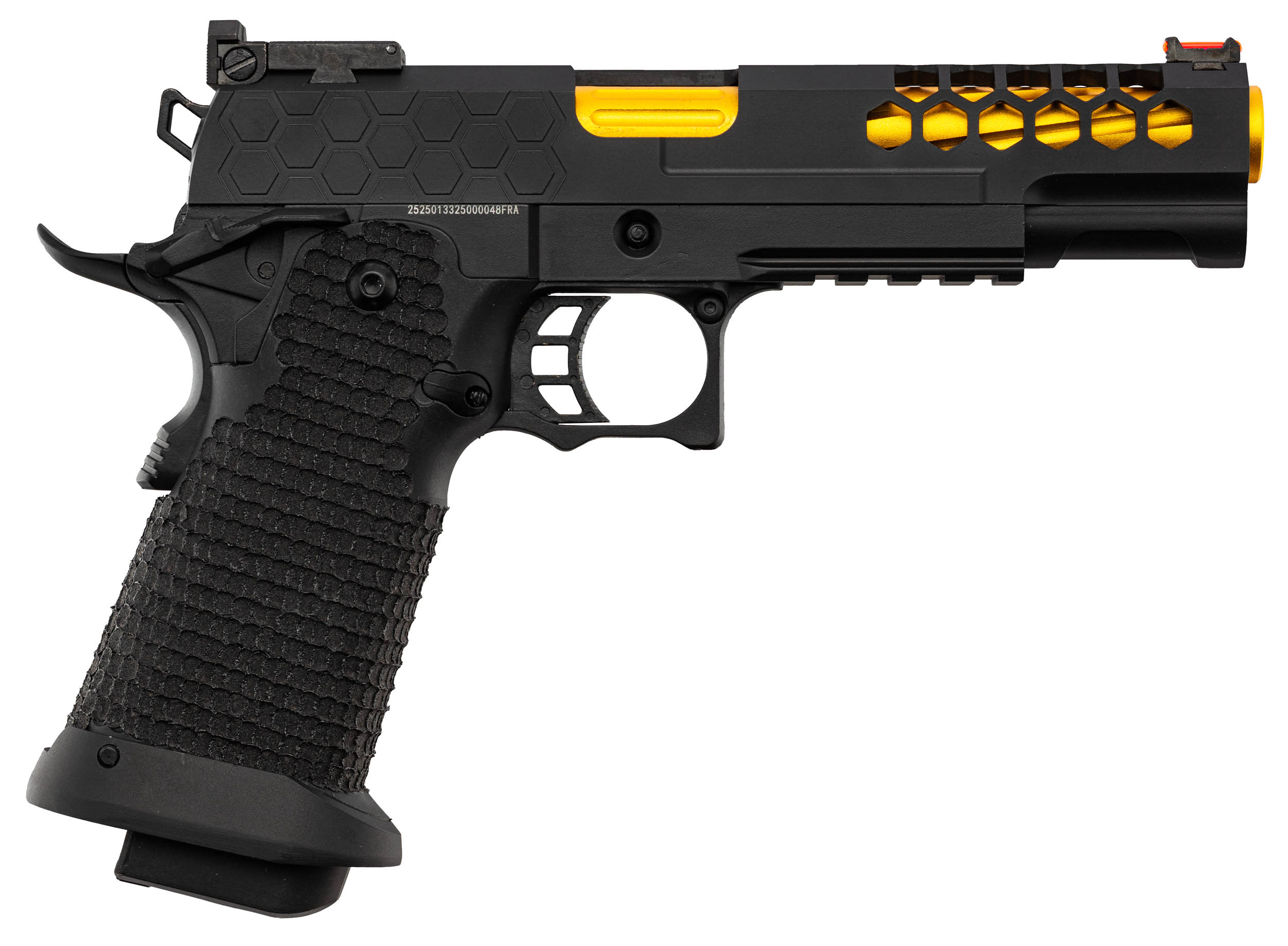 Golden Eagle 5.1 Hi-Capa Hex-Cut GBB Airsoft Pistole, Black/Gold