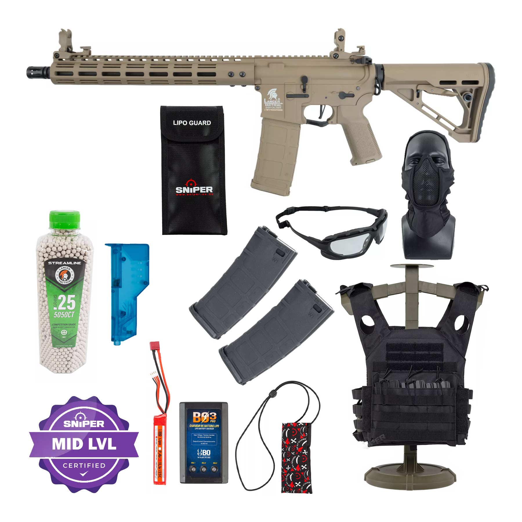 Einsteiger Set #2 - Lancer Archon Gen3 ETU M-Lok 14" M4 (S)AEG, Tan