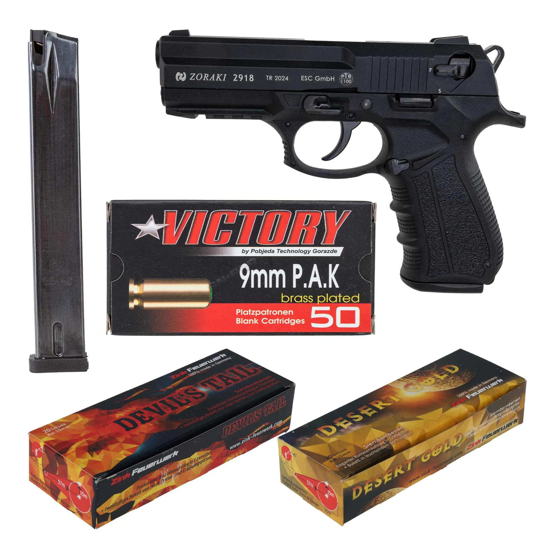 Silvester Bundle #2 Zoraki 2-918 9mm P.A.K. Schreckschusspistole, Black