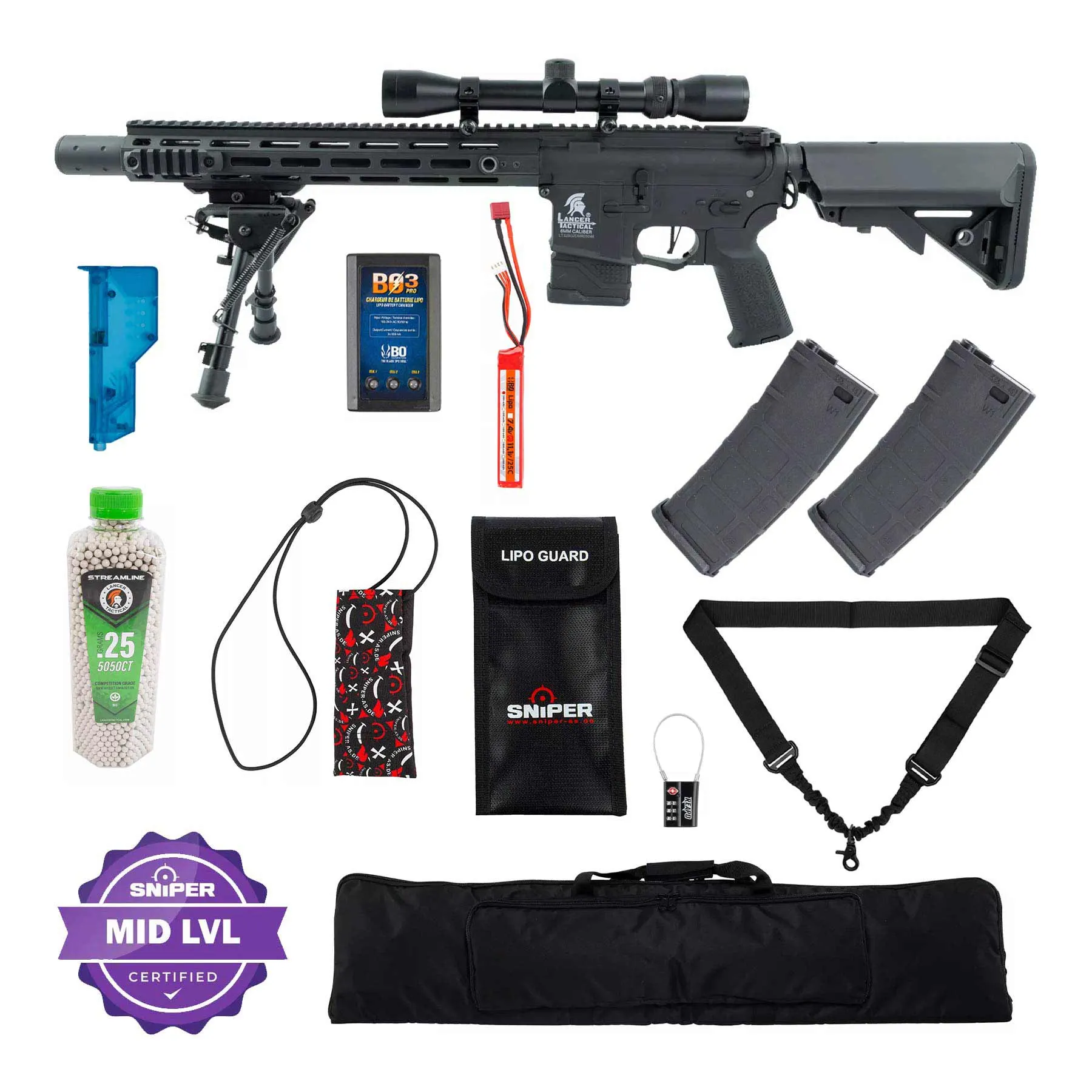 Einsteiger Set #3 - LT-32 DMR w/ Scope & Bipod (S)AEG, Black