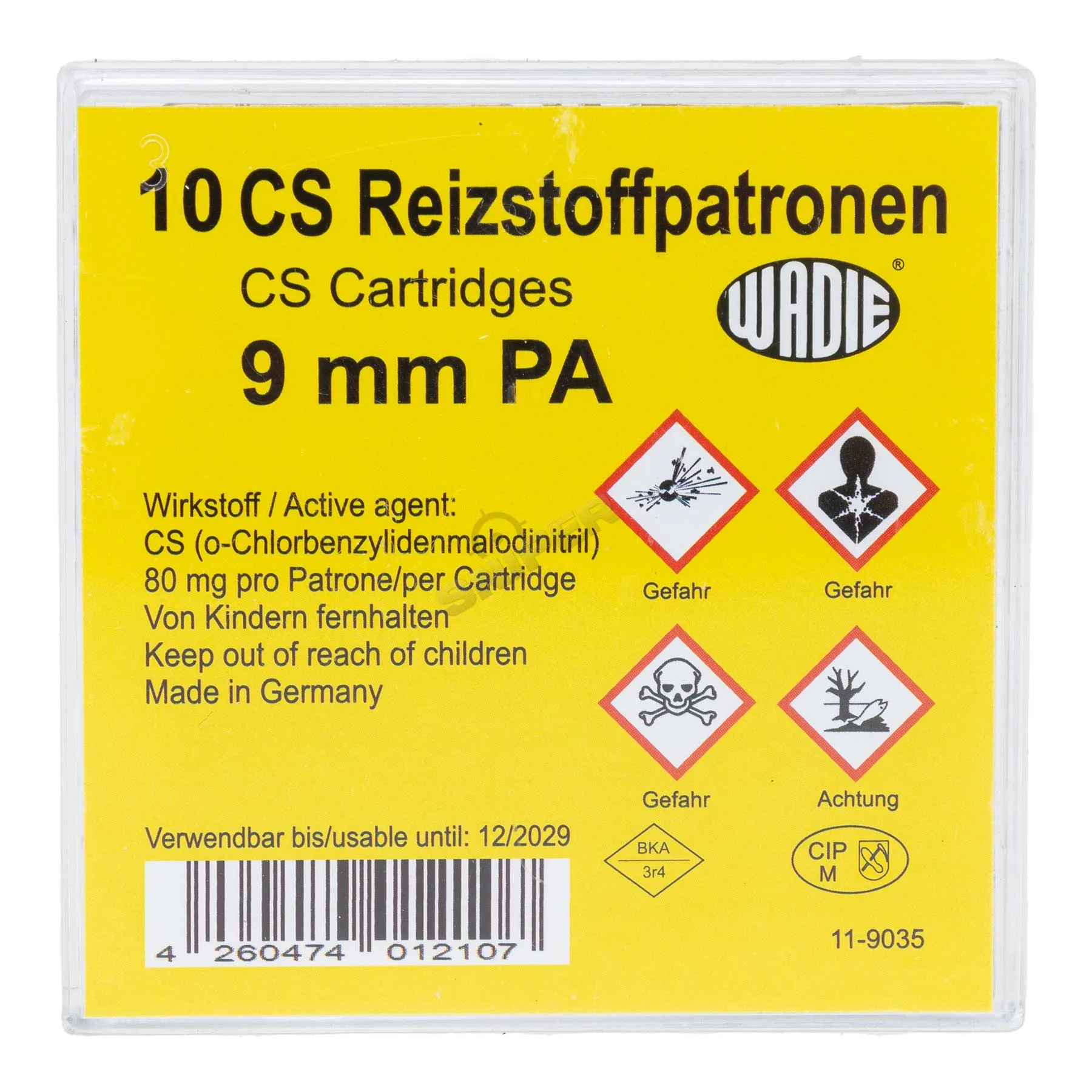 Wadie CS 9mm Gaspatronen für Pistolen, 10 Stück