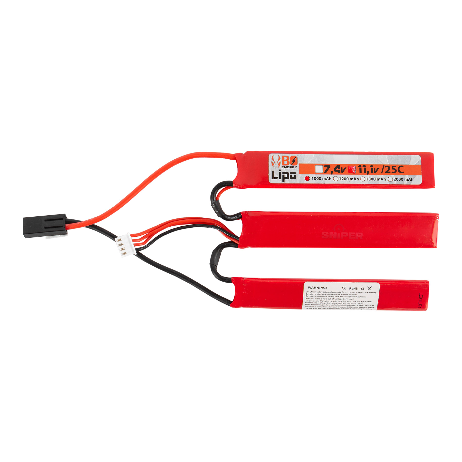 Tamiya 11,1V 1000mAh 25C LiPo Akku, 3 Sticks