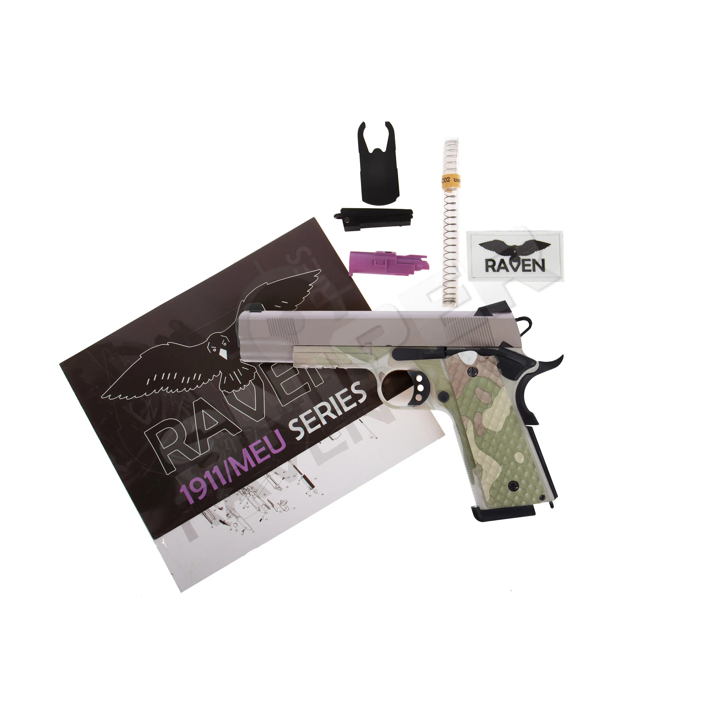 Raven 1911 MEU Railed GBB, Camo/Tan Raven 1911 MEU Railed GBB, Camo/Tan