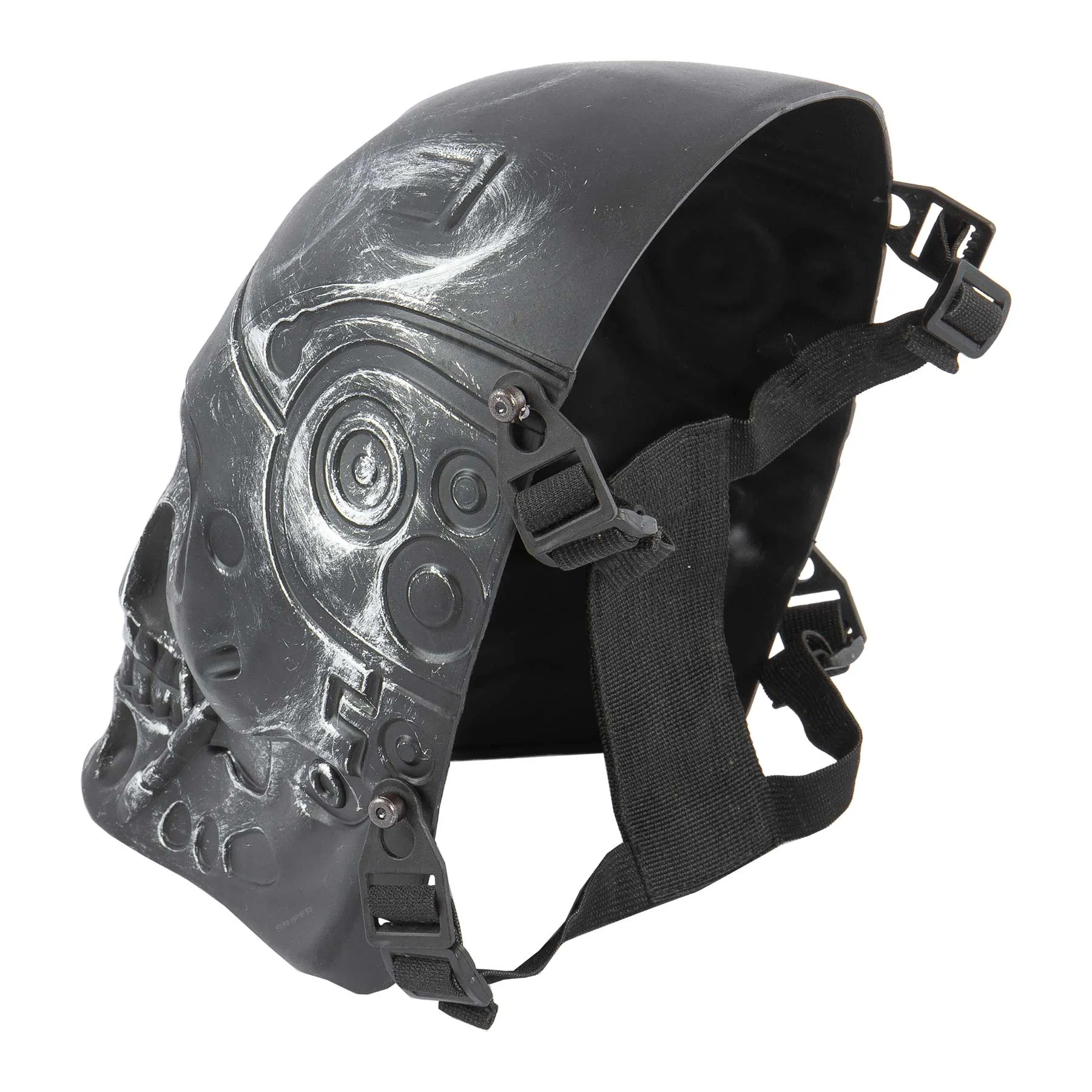 Full Face Mechanical Skull Mask, Silver & Black
