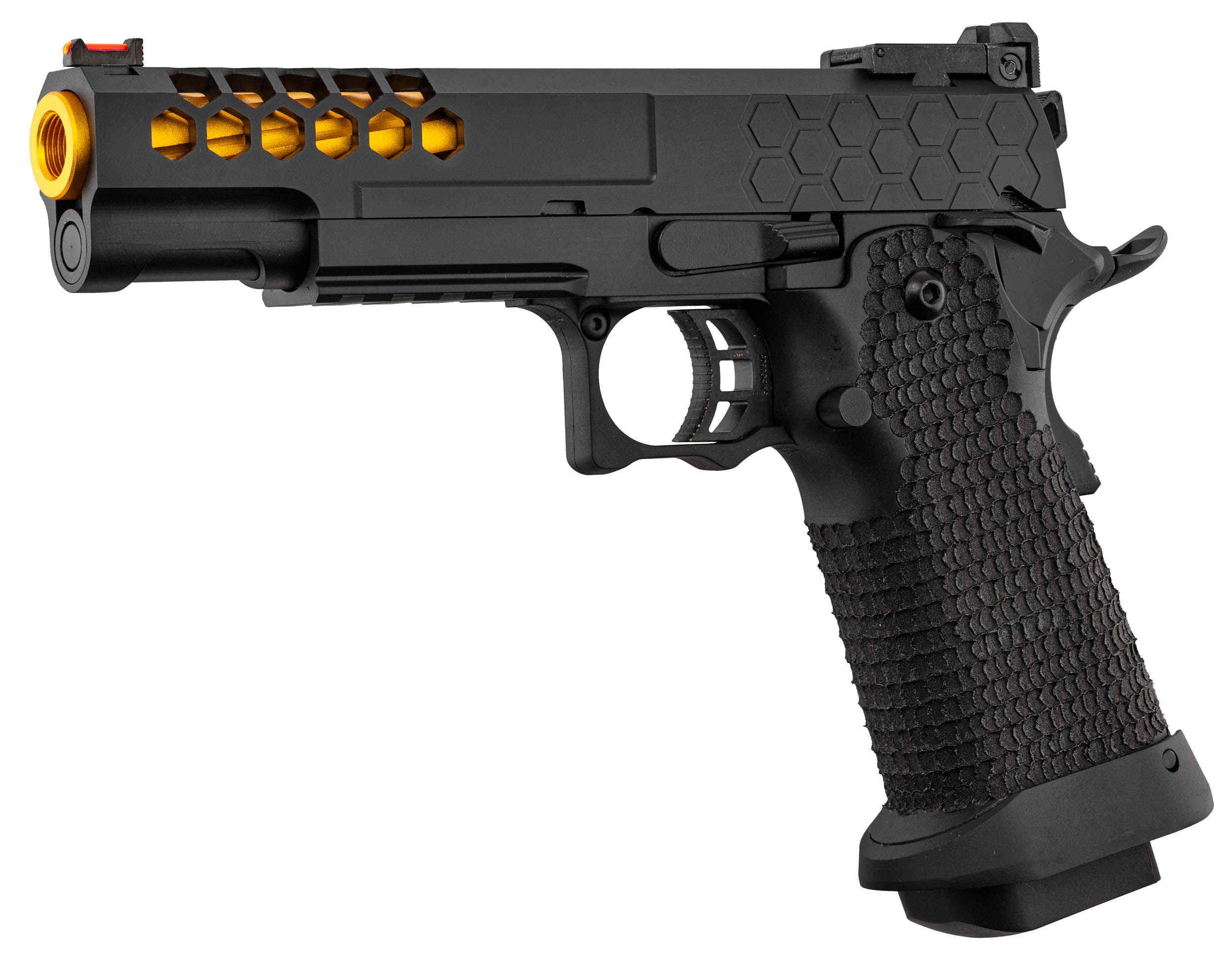 Golden Eagle 5.1 Hi-Capa Hex-Cut GBB Airsoft Pistole, Black/Gold