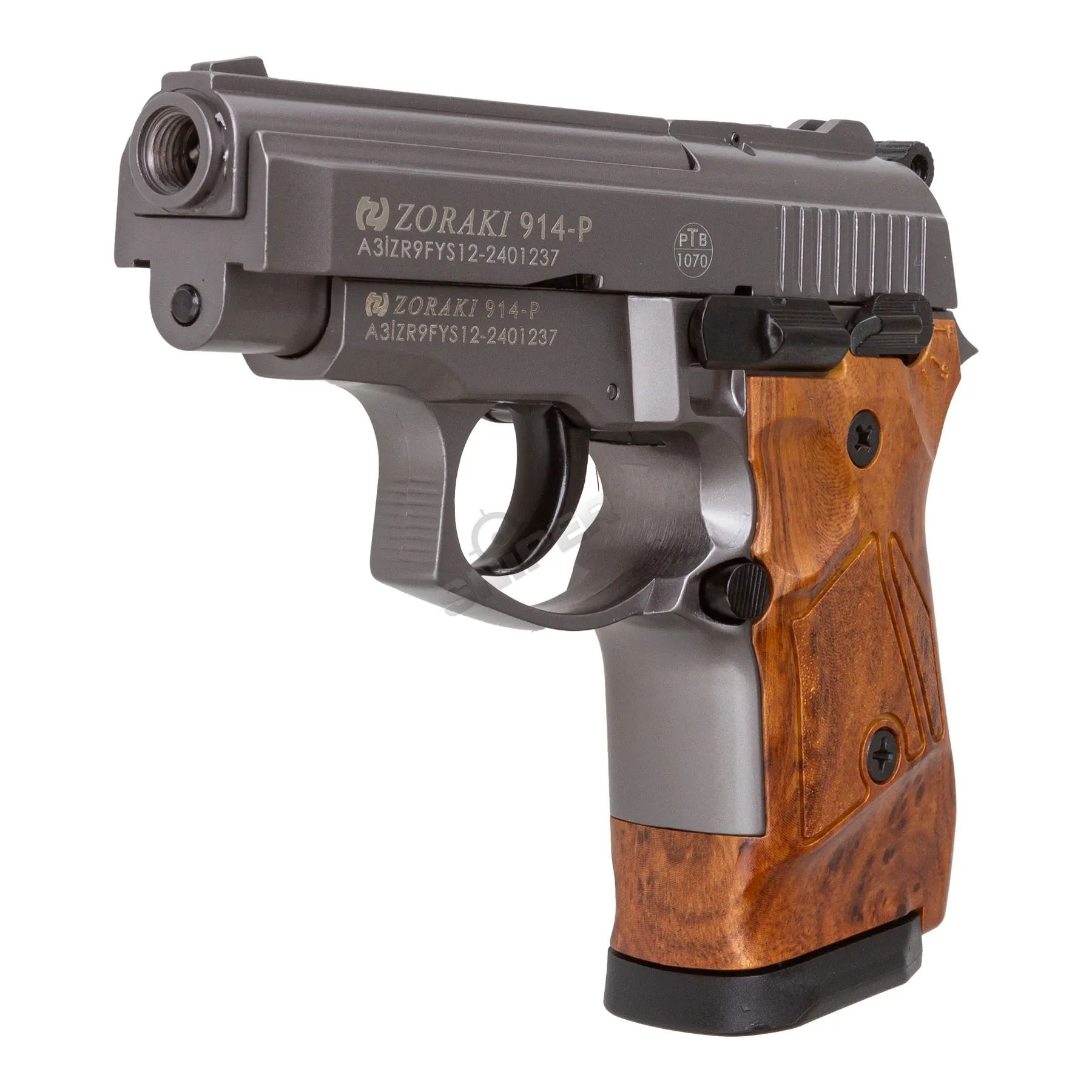 Zoraki 914 9mm P.A.K. Schreckschusspistole, Titan w/ Holzgriff Optik