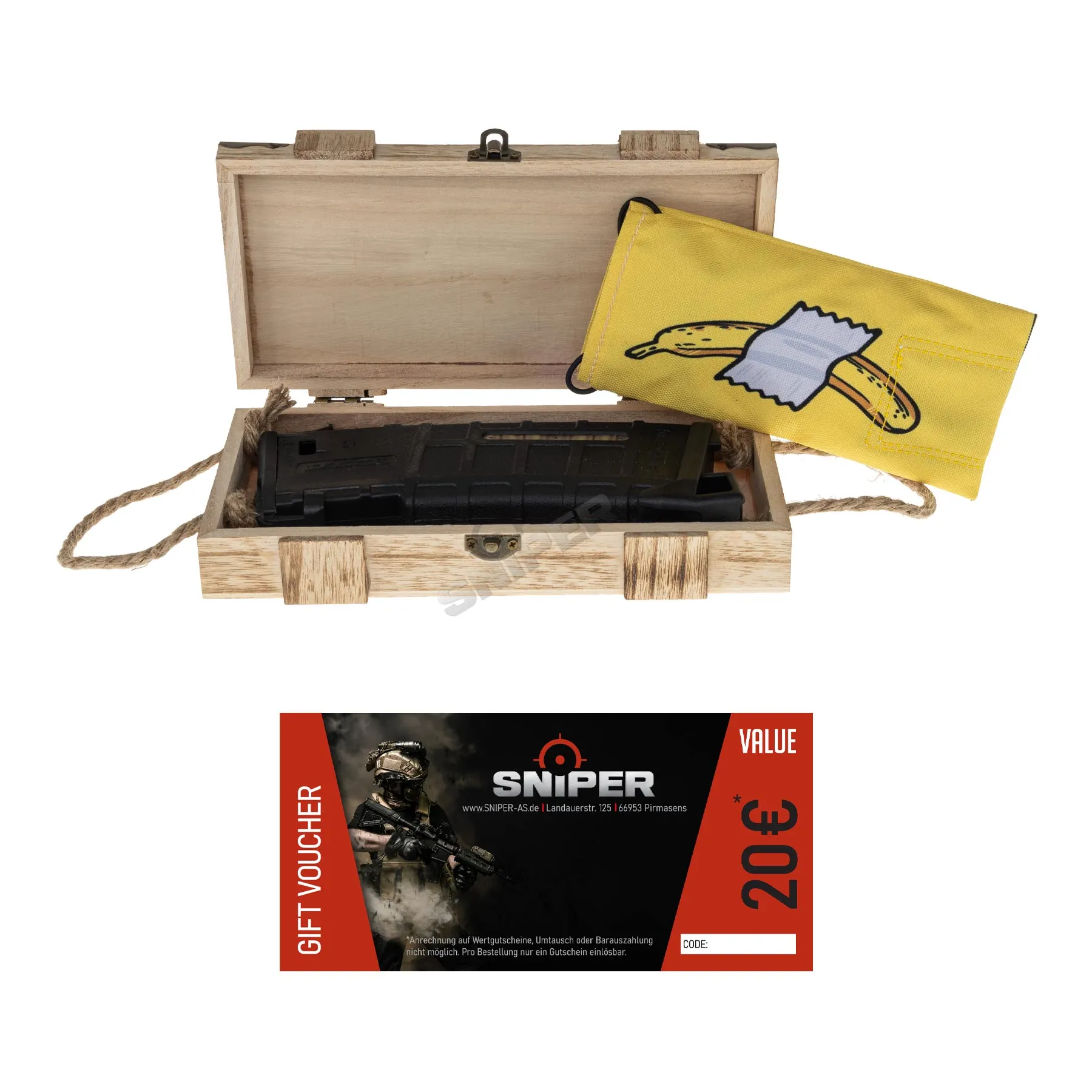 Box Deals - Sniper 20€ Gutschein & Banane Laufsocke, Black Box Deals - Sniper 20€ Gutschein & Banane Laufsocke, Black
