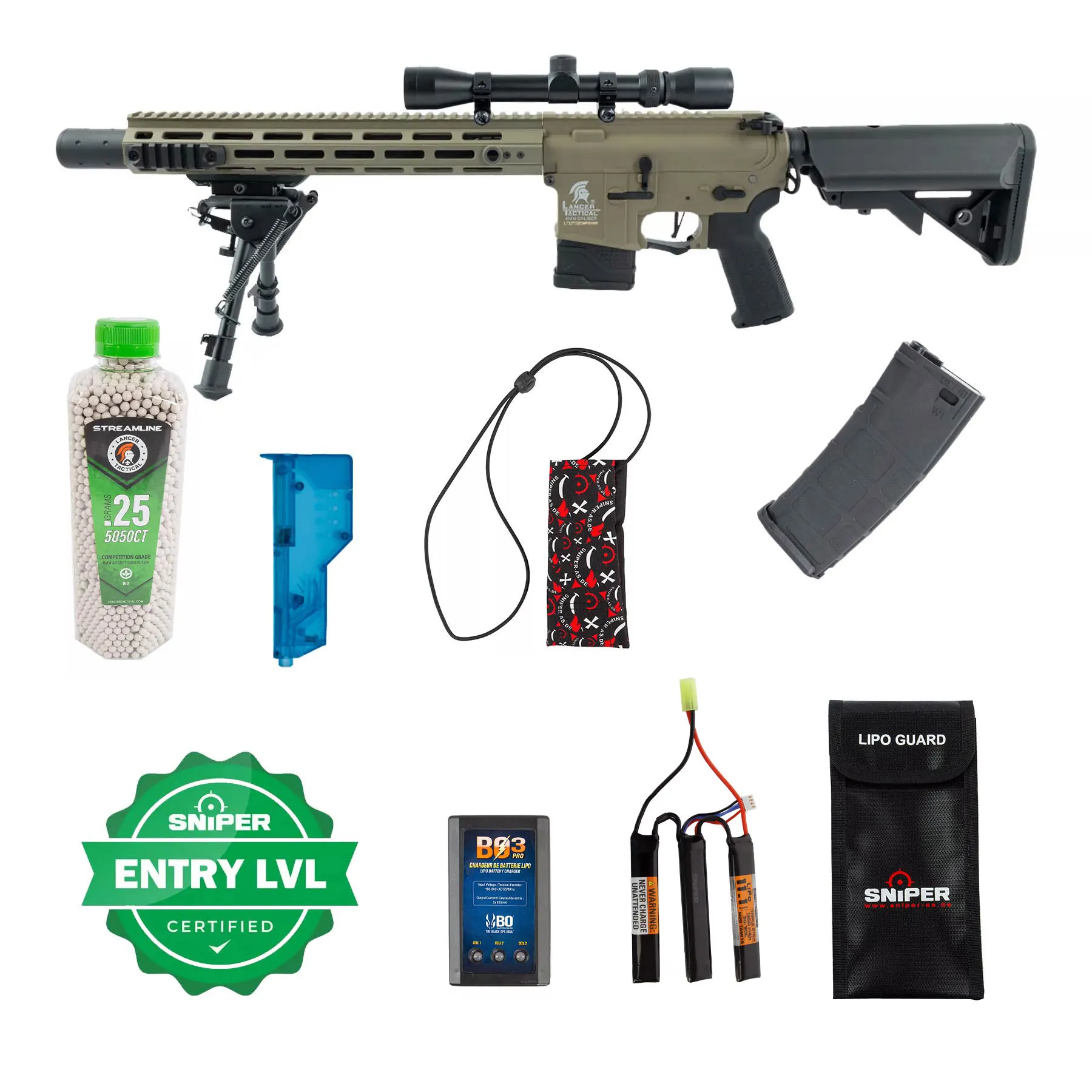 Einsteiger Set #1 - LT-32 DMR w/ Scope & Bipod (S)AEG, Tan