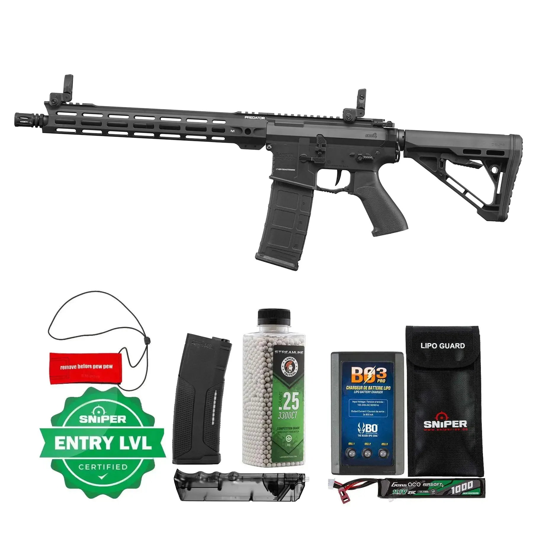 Einsteiger Set #1 - Lancer Tactical Predator LT-42 Gen.4 w/ Nebula II ETU, (S)AEG, Black
