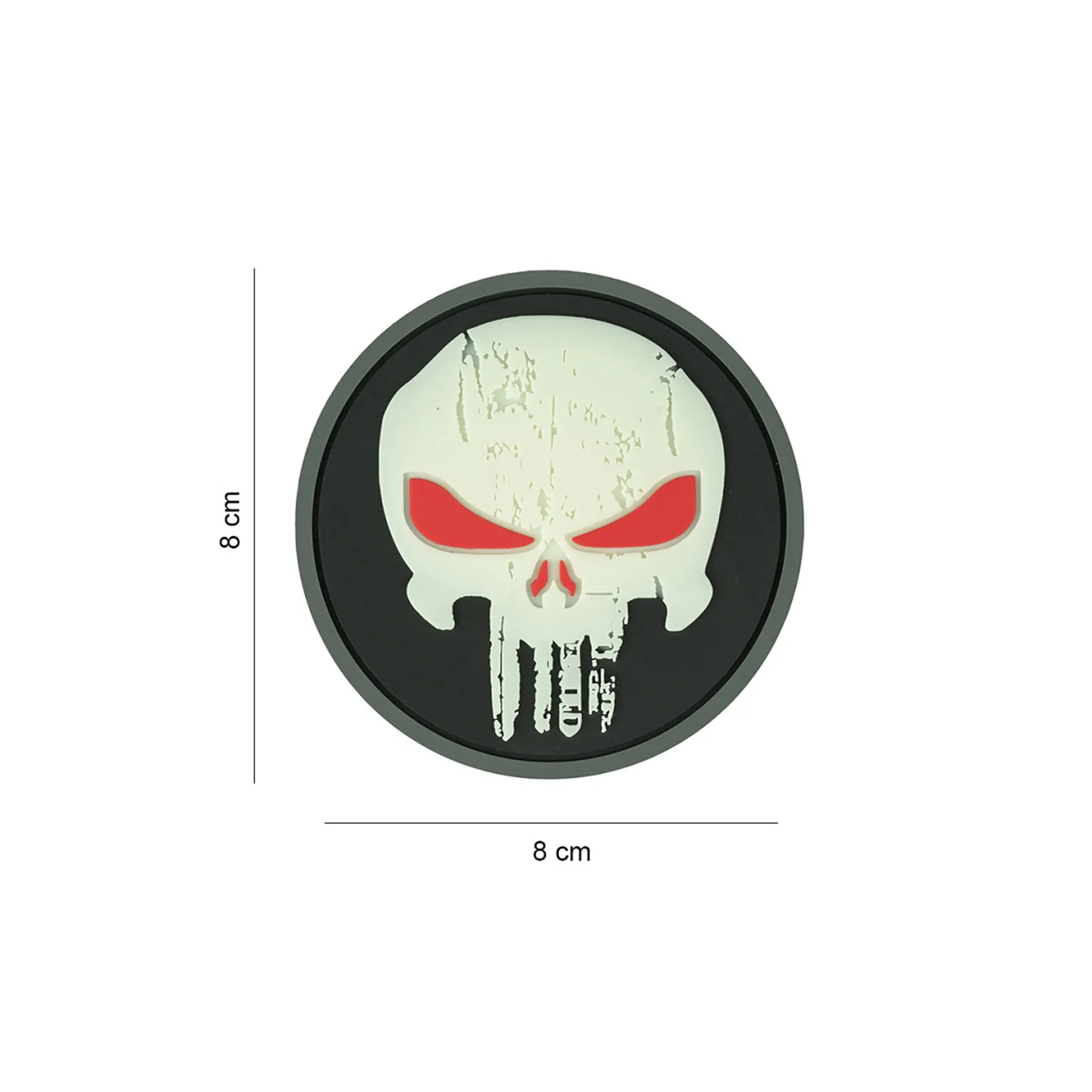 3D PVC Patch Punisher Red Glowing Eyes, Black