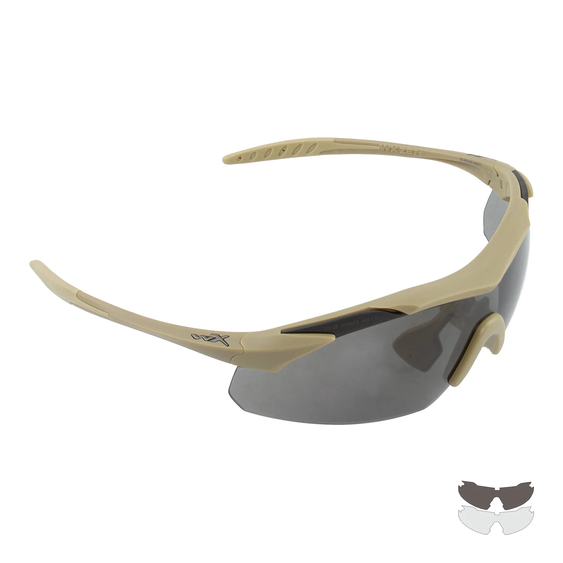 WileyX WX Vapor 2.5 Tan Frame Goggles, Grey/Clear Lens