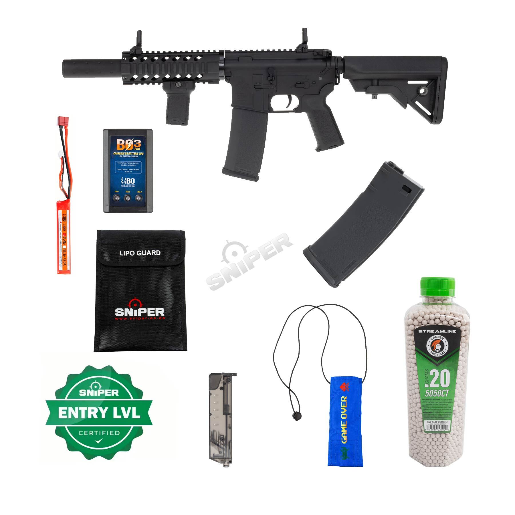 Einsteiger Set #1 - Specna Arms SA-E11 Edge w/ Kestrel ETU < 0,5 Joule Softair Gewehr, Black