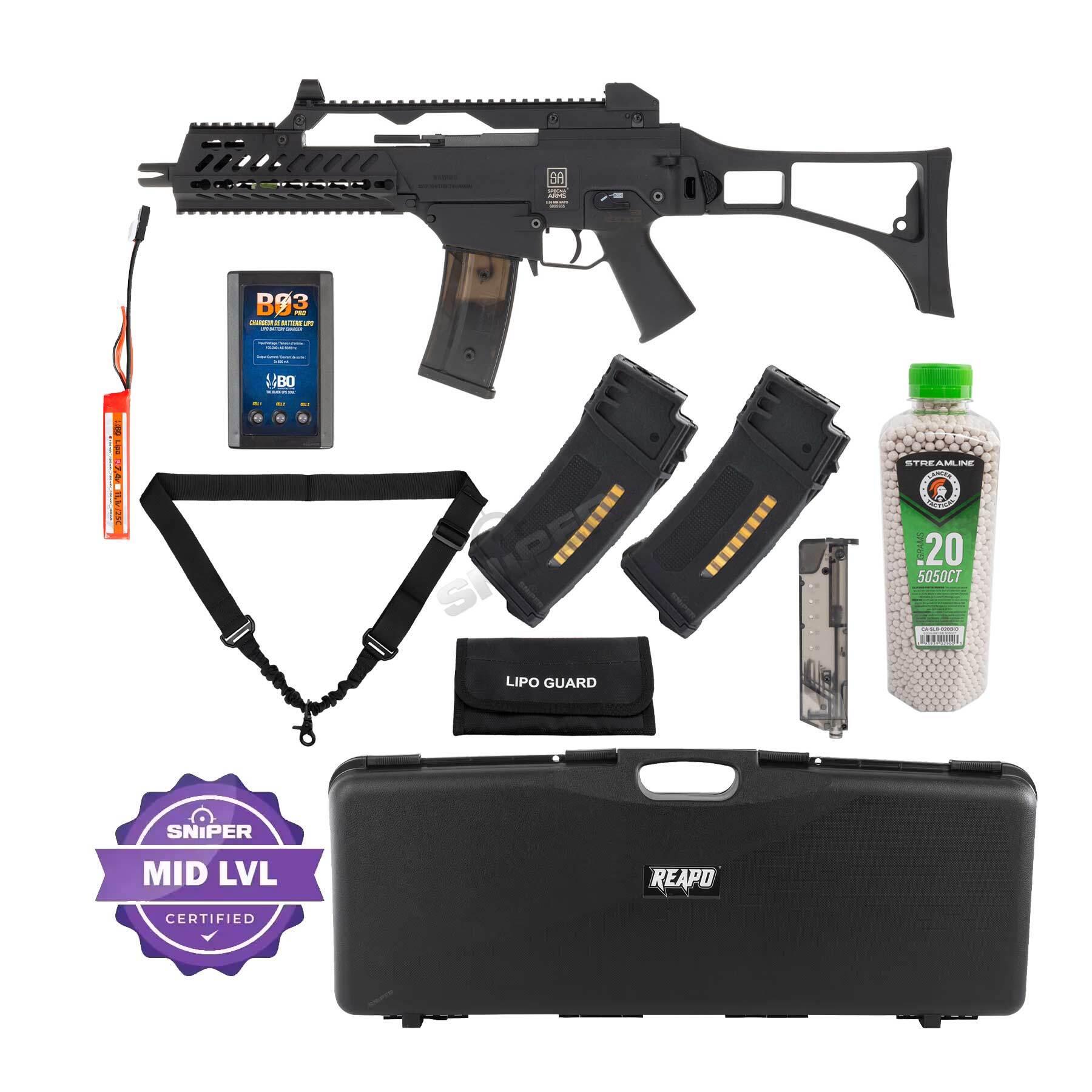 Einsteiger Set #2 - Specna Arms SA-G11 EBB Keymod Carbine < 0,5 Joule Softair Gewehr, Black