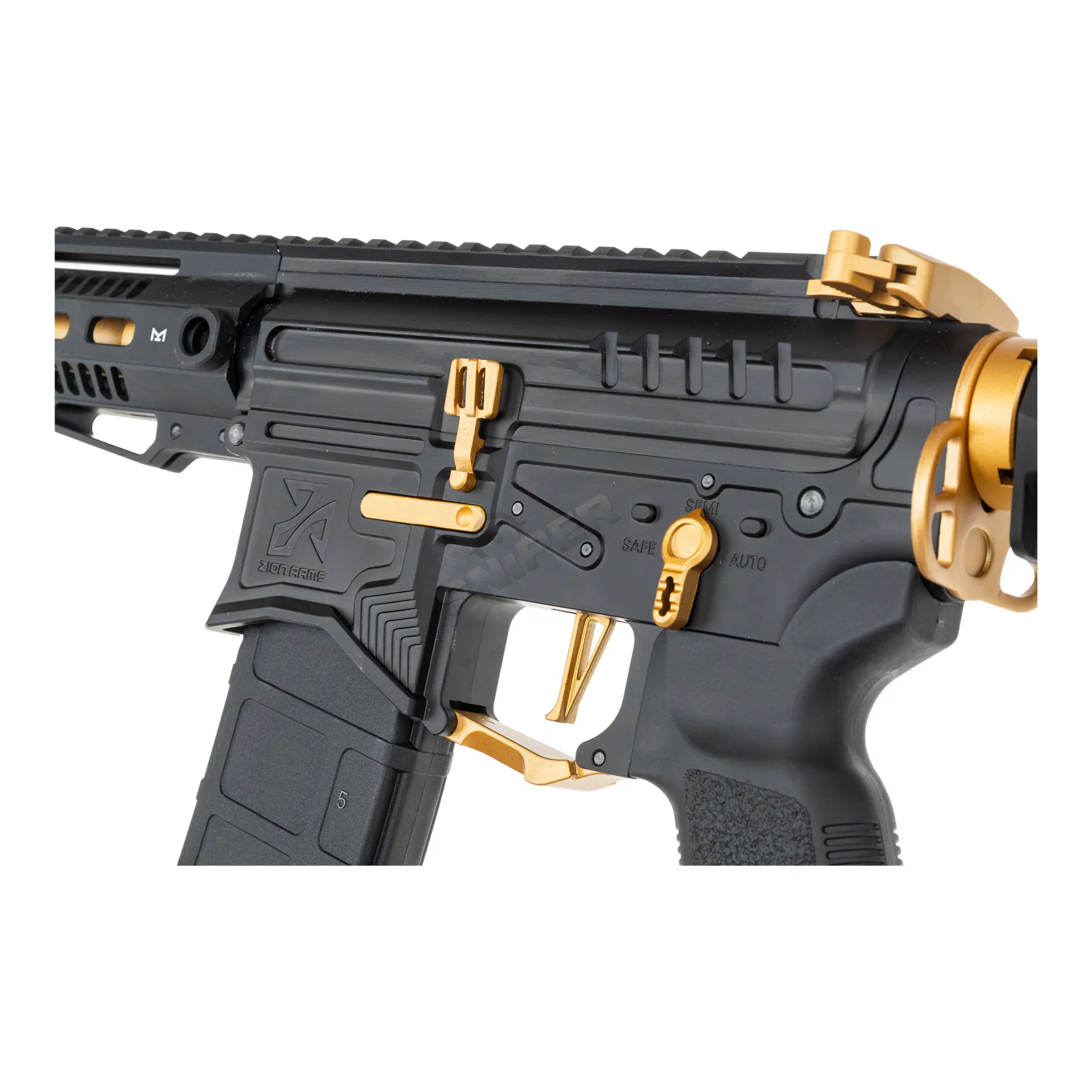 Zion Arms PW9 M4 M-Lok 6" (S)AEG, Black/Gold Zion Arms PW9 M4 M-Lok 6" (S)AEG, Black/Gold