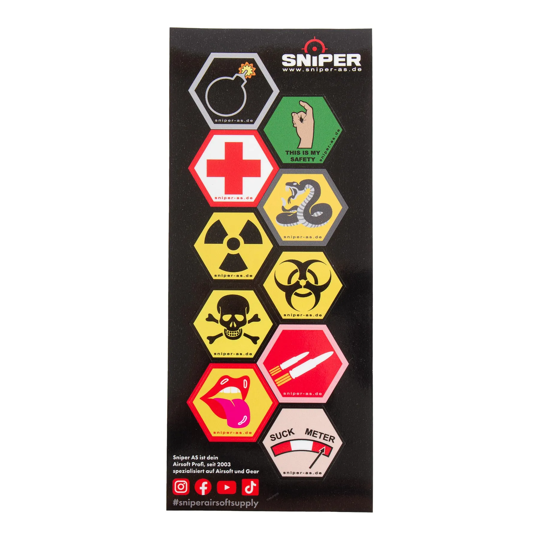Aufkleber Set, Vinyl Hex Decals, Warning