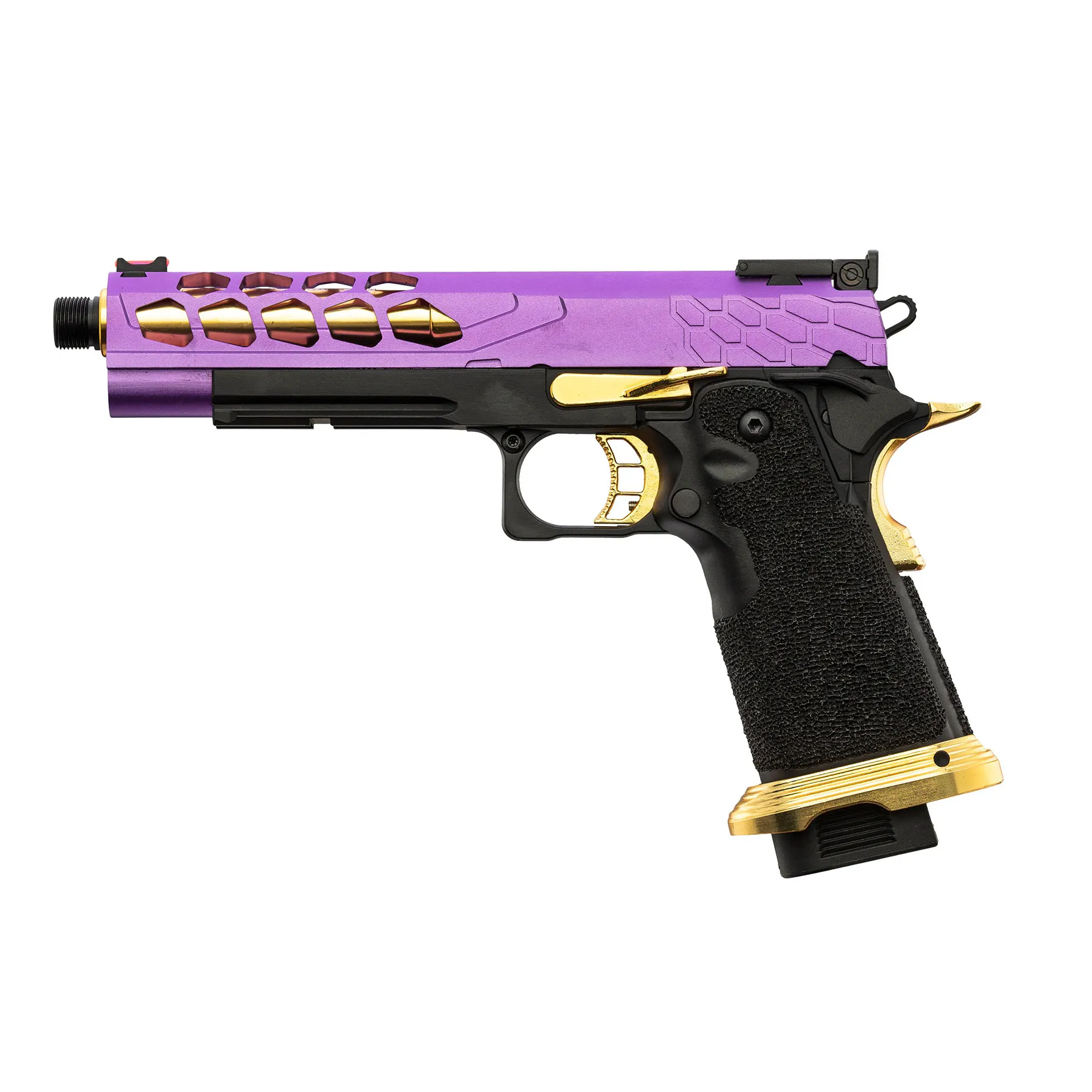 Lancer Tactical LTX-7B Stryk Hi-Capa GBB Softairpistole, Purple & Gold