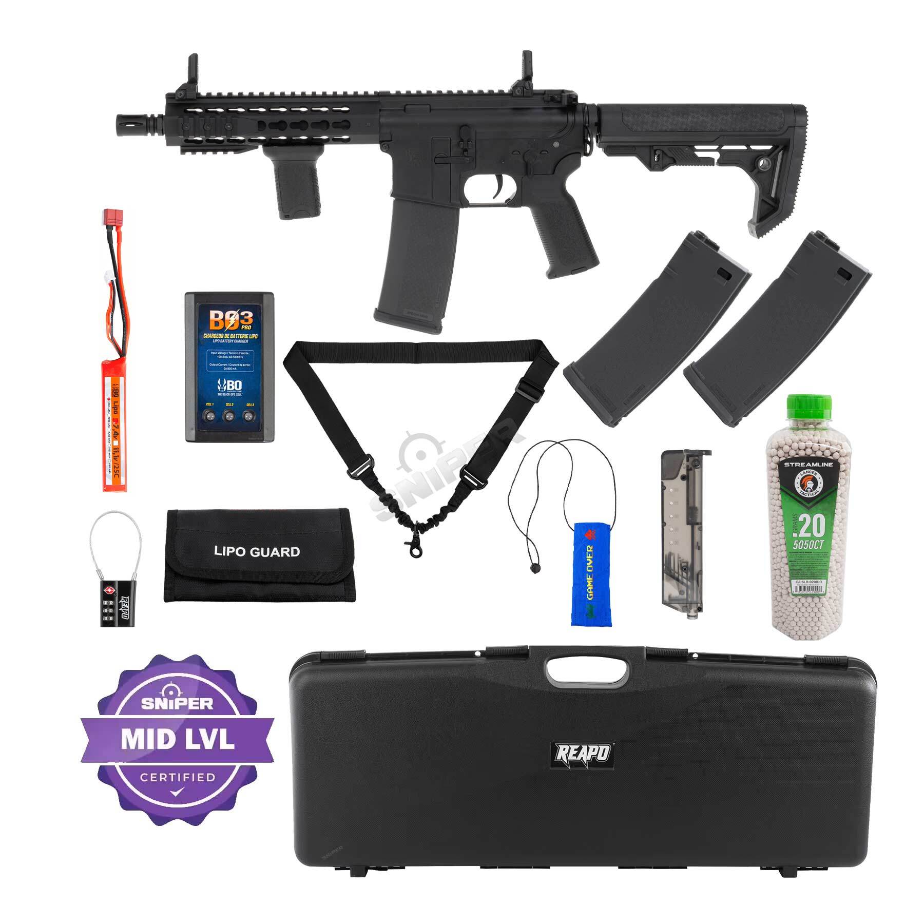 Einsteiger Set #2 - Specna Arms SA-E08 Edge w/ Kestrel ETU < 0,5 Joule Softair Gewehr, Black