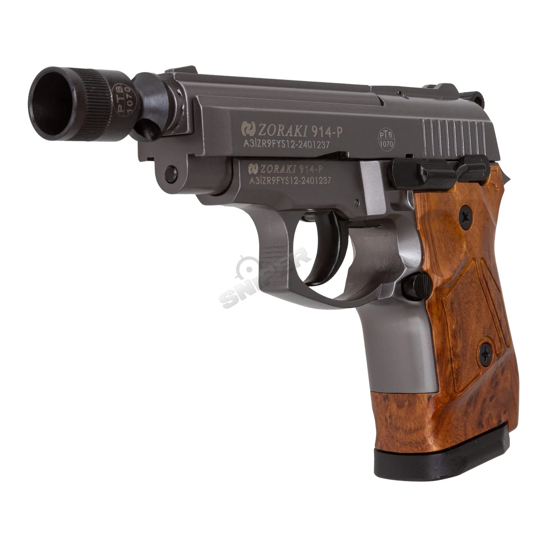 Zoraki 914 9mm P.A.K. Schreckschusspistole, Titan w/ Holzgriff Optik