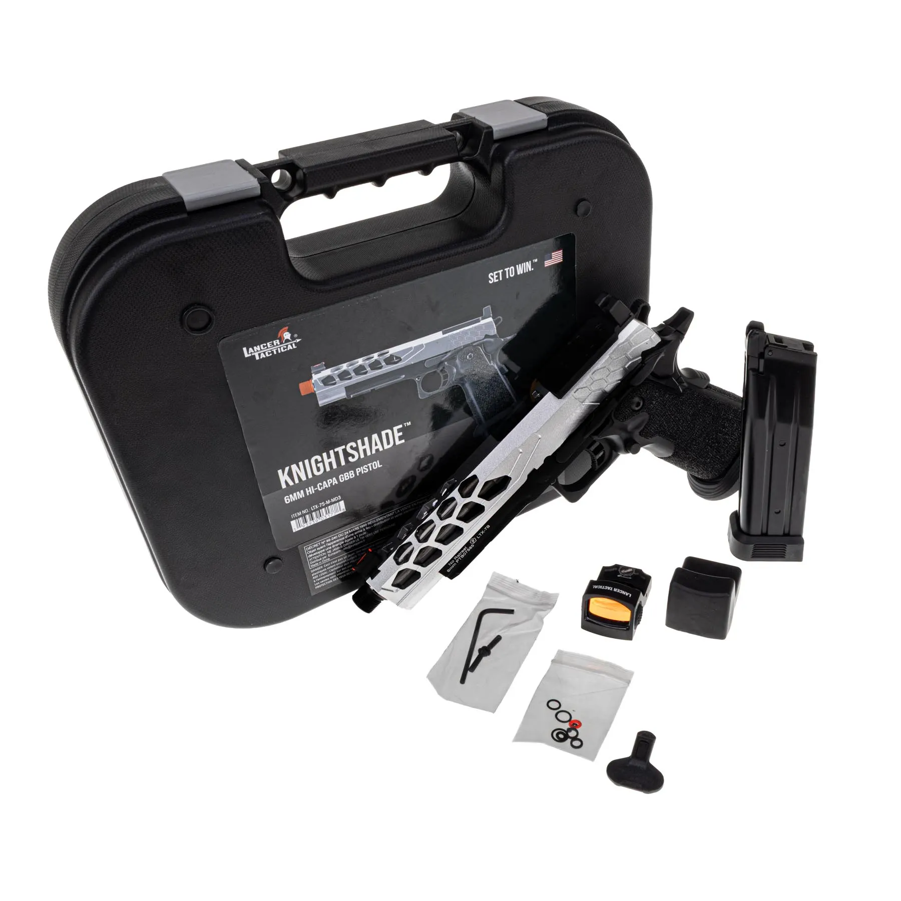 Lancer Tactical LTX-7B Stryk RMR Hi-Capa GBB Softairpistole, Silver