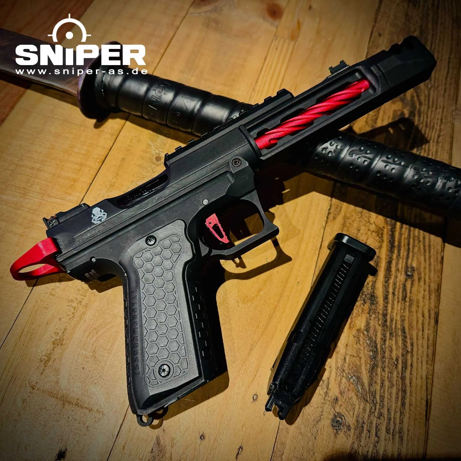 Lancer Tandemkross Cthulhu GBB Softair Pistole, Black/Red