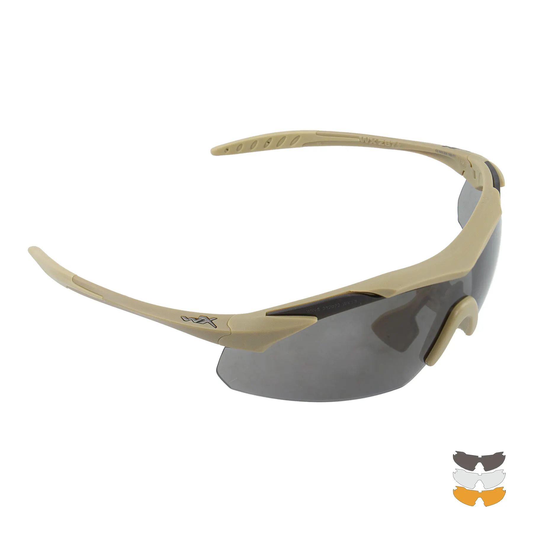 WileyX WX Vapor 2.5 Tan Frame Goggles, Grey/Clear/Light Rust Lens