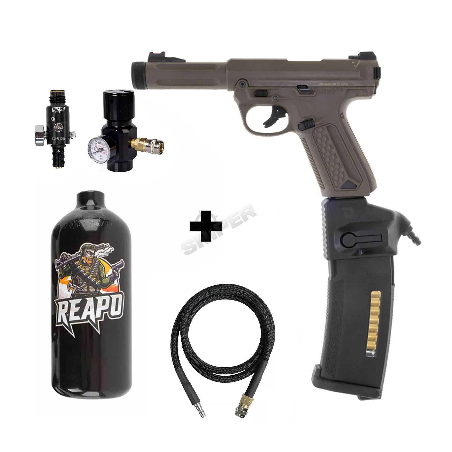HPA Set Action Army AAP 01 + Bottle + Dominator US + PTS, Tan