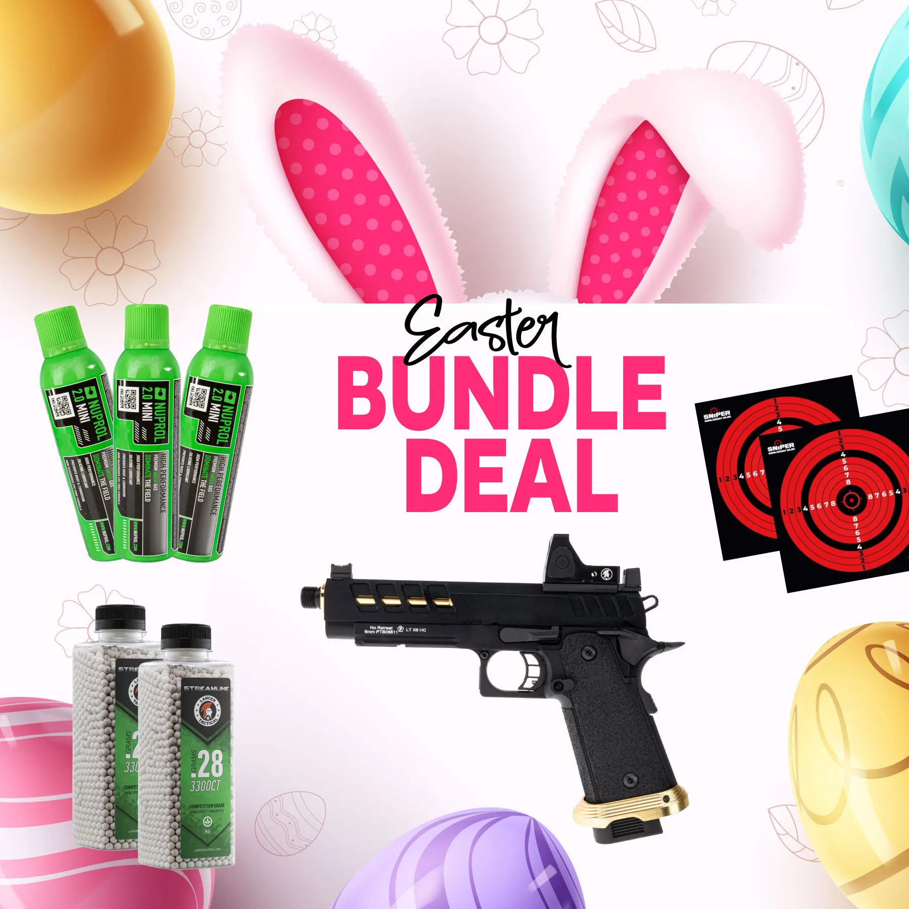 Easter Bundle - Lancer Tactical Heracles RMR Hi-Capa GBB Softairpistole, Black & Gold